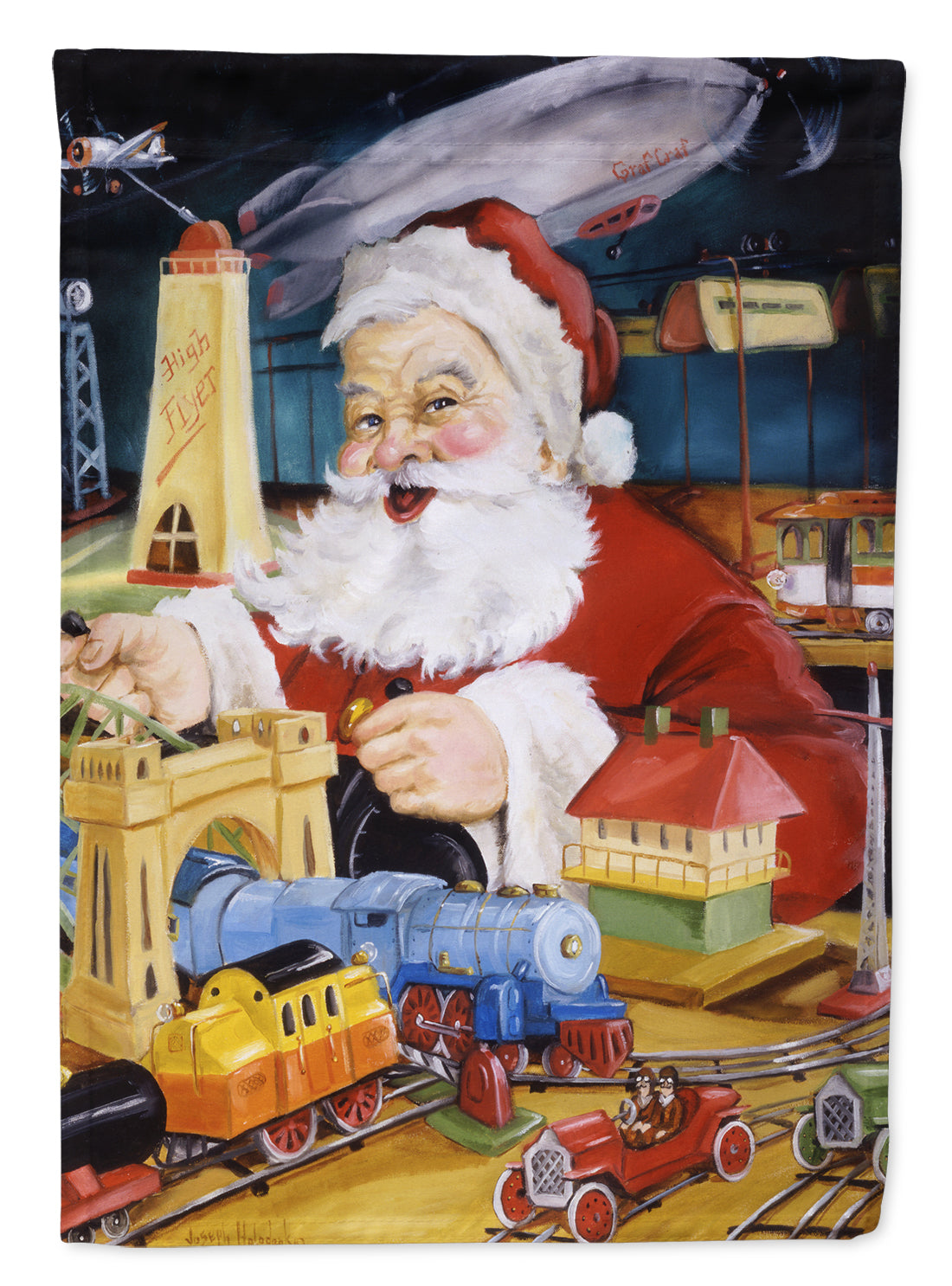 Santa Claus Tin Toy Time Flag Garden Size PJH3023GF  the-store.com.