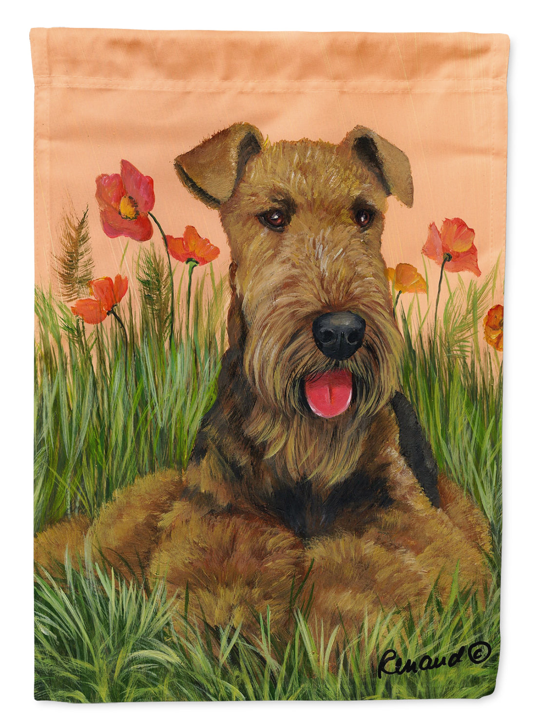 Airedale Terrier Poppies Flag Canvas House Size PPP3003CHF  the-store.com.