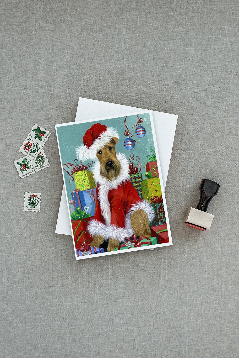 Airedale Santa Christmas Greeting Cards and Envelopes Pack of 8 - the-store.com