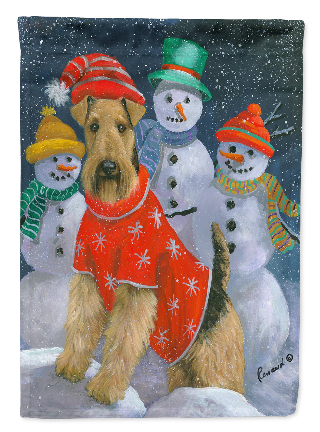 Airedale Snowpeople Christmas Flag Canvas House Size PPP3005CHF  the-store.com.