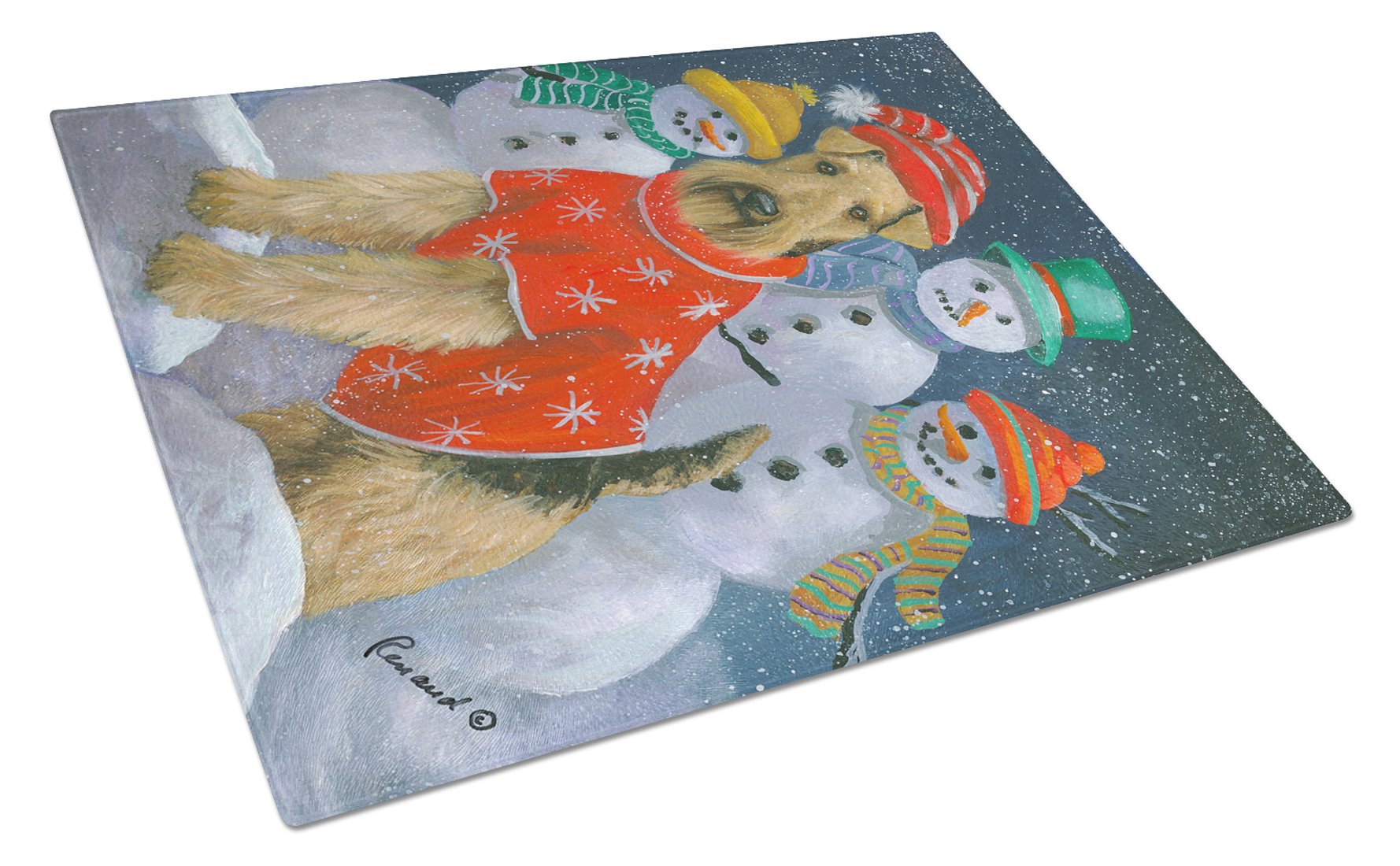 Airedale Snowpeople Christmas Glass Cutting Board Large PPP3005LCB by Caroline's Treasures