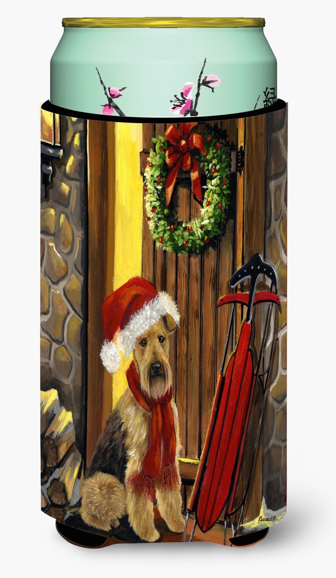 Airedale Welcome Home Christmas Tall Boy Hugger PPP3007TBC by Caroline&#39;s Treasures