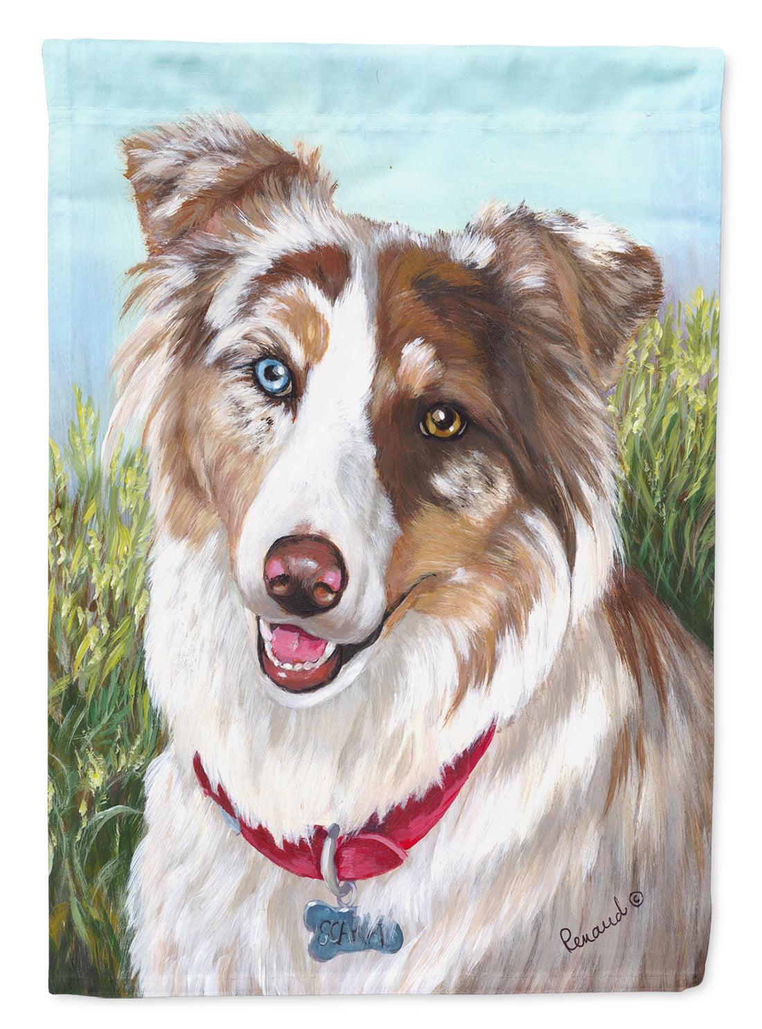 Australian Shepherd Scarlet Flag Canvas House Size PPP3009CHF  the-store.com.