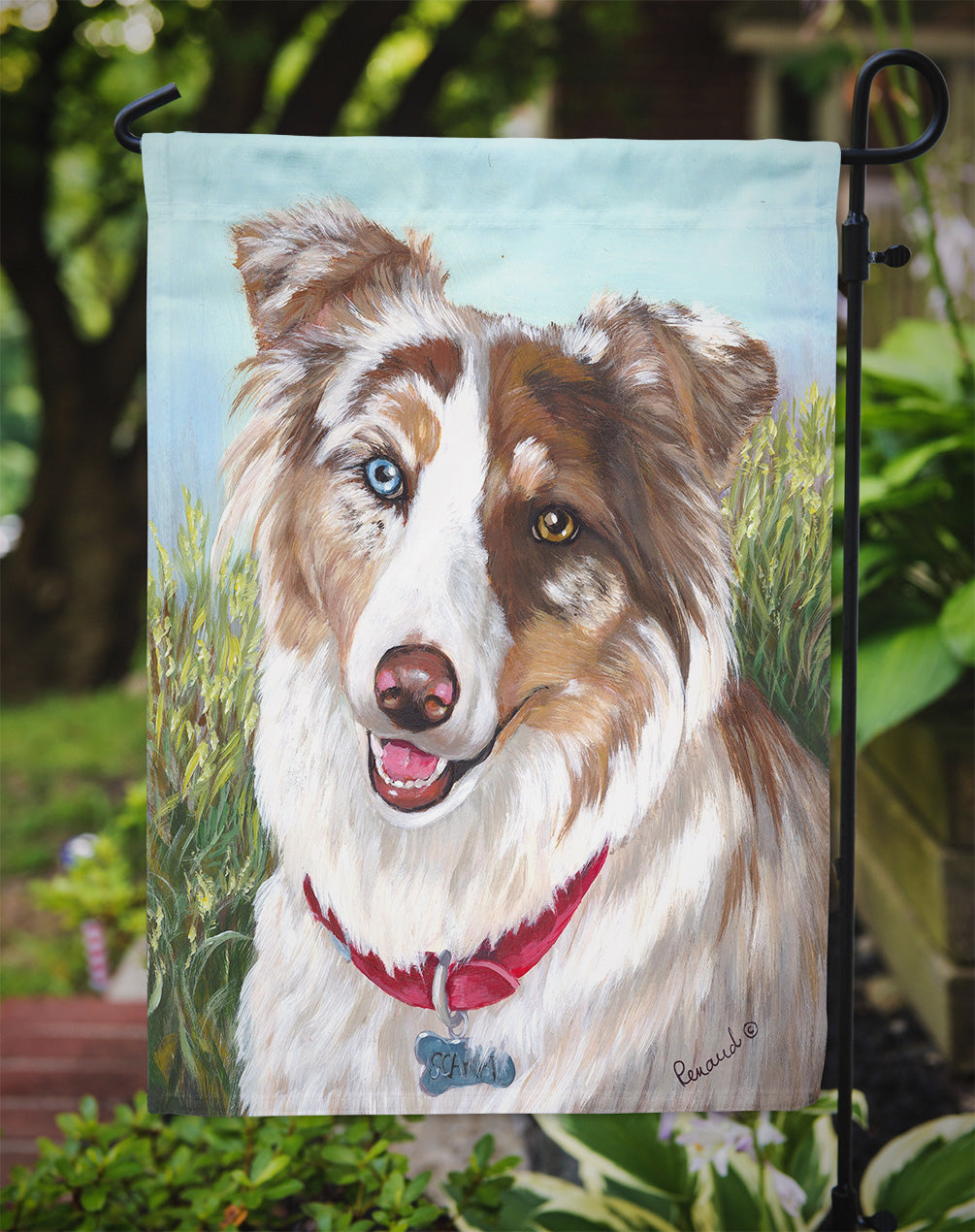 Australian Shepherd Scarlet Flag Garden Size PPP3009GF  the-store.com.