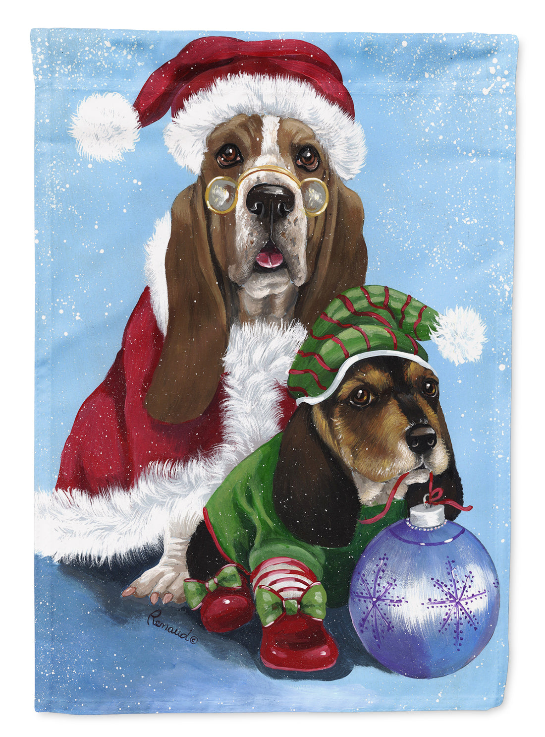 Basset Hound Santa Christmas Flag Canvas House Size PPP3012CHF  the-store.com.