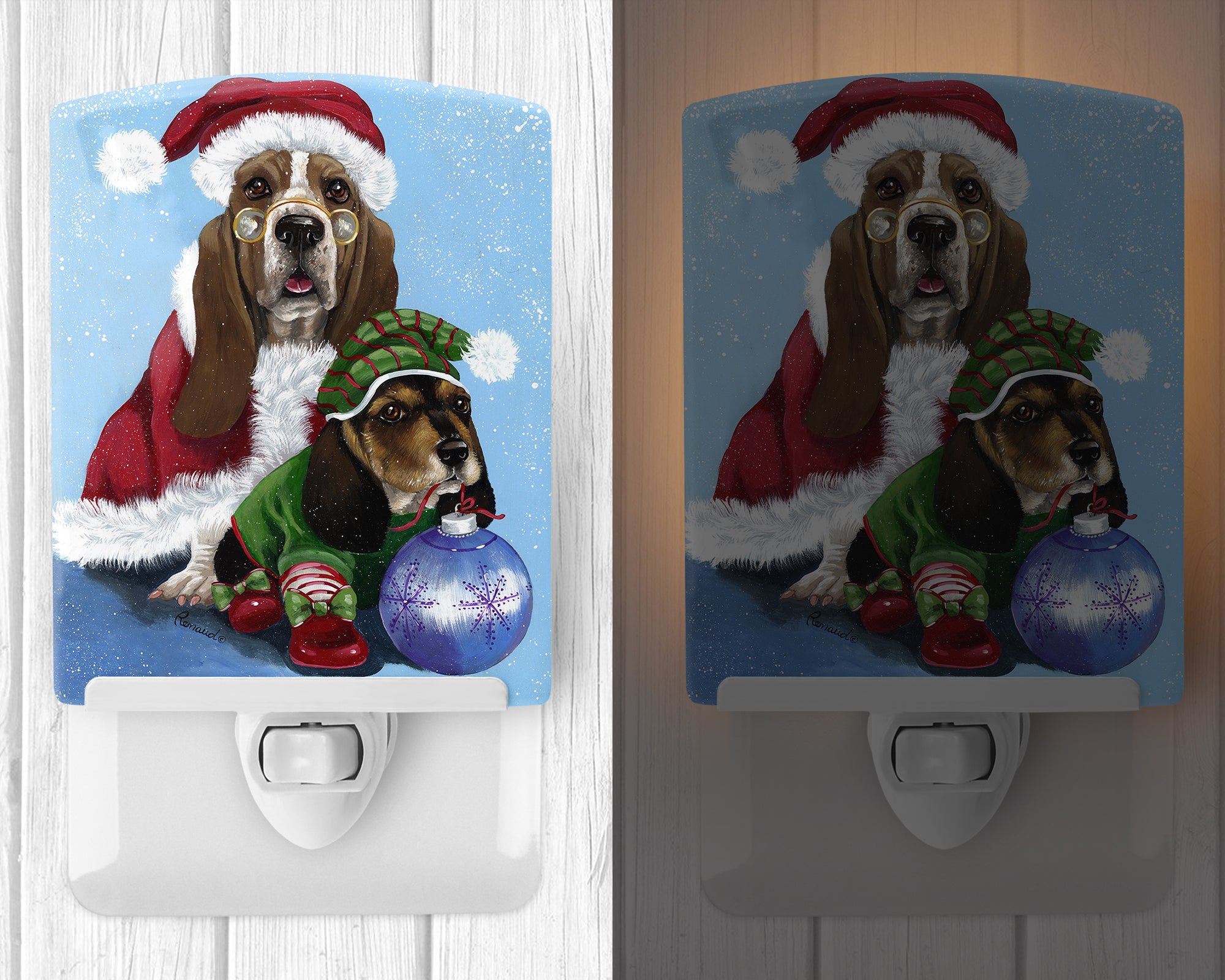 Basset Hound Santa Christmas Ceramic Night Light PPP3012CNL - the-store.com