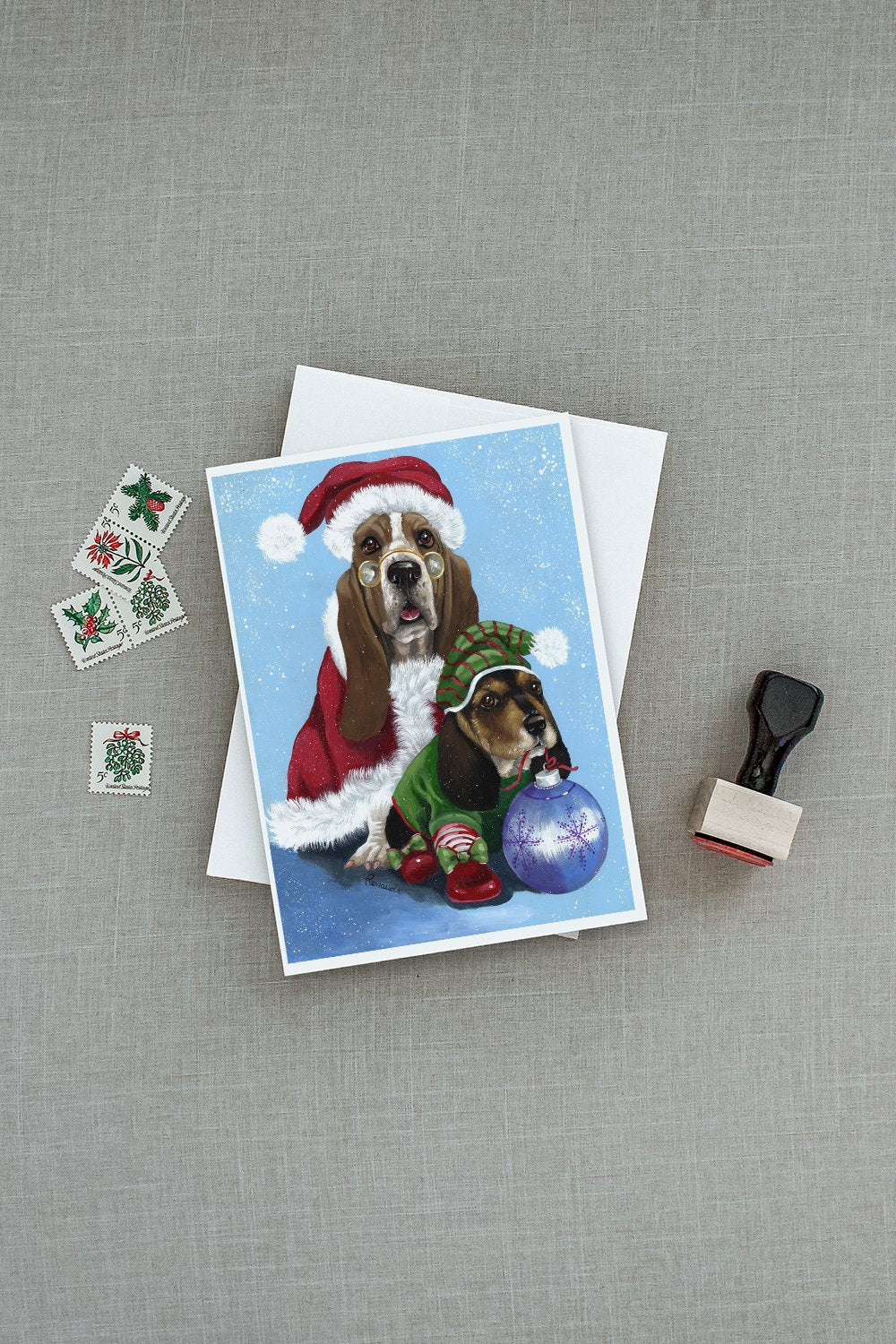 Basset Hound Santa Christmas Greeting Cards and Envelopes Pack of 8 - the-store.com