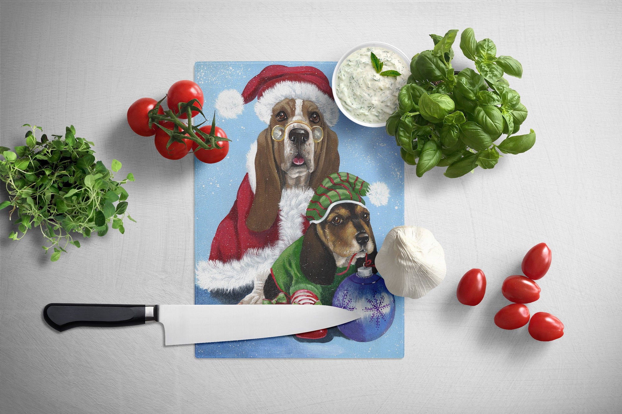 Basset Hound Santa Christmas Glass Cutting Board Large PPP3012LCB by Caroline's Treasures