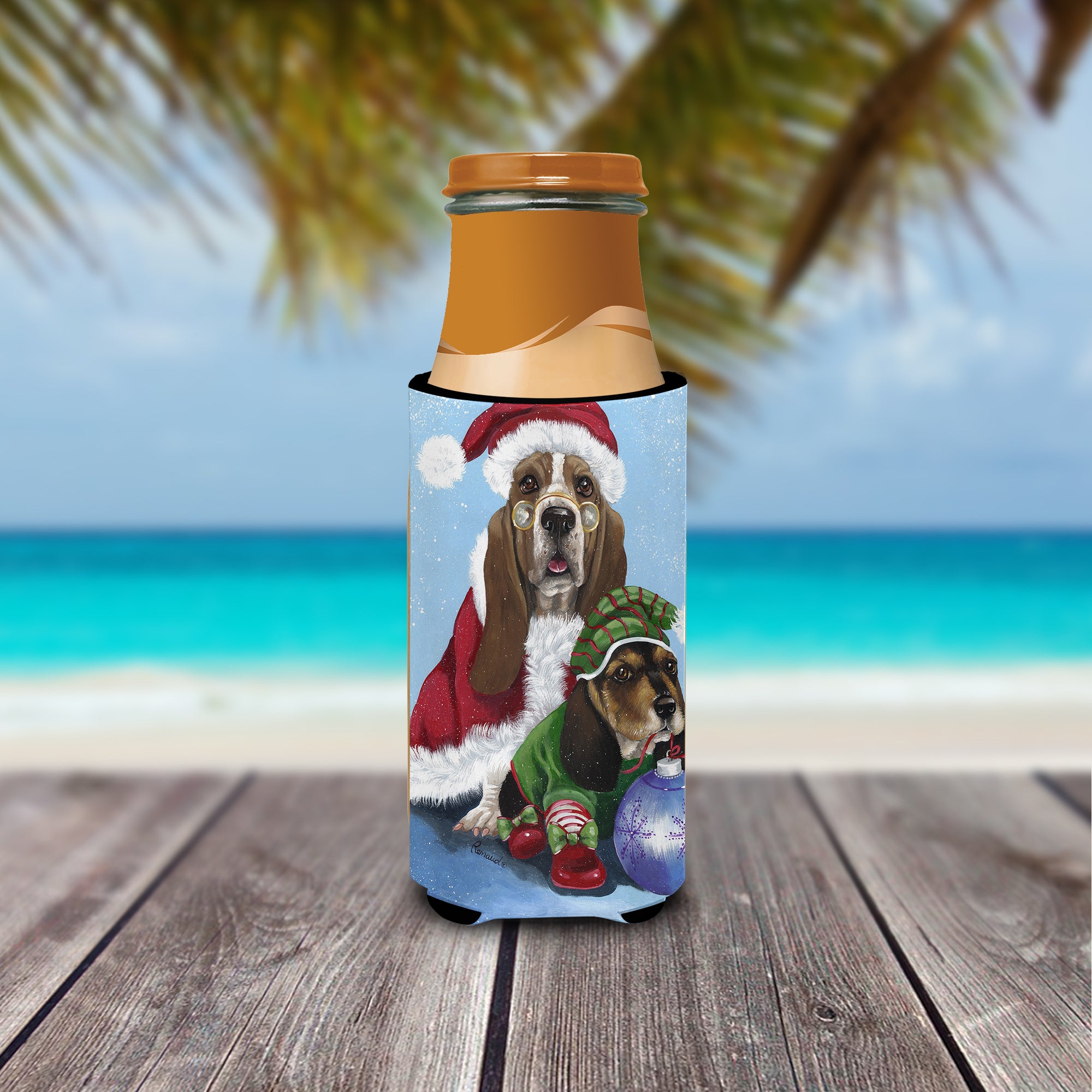 Basset Hound Santa Christmas Ultra Hugger for slim cans PPP3012MUK  the-store.com.