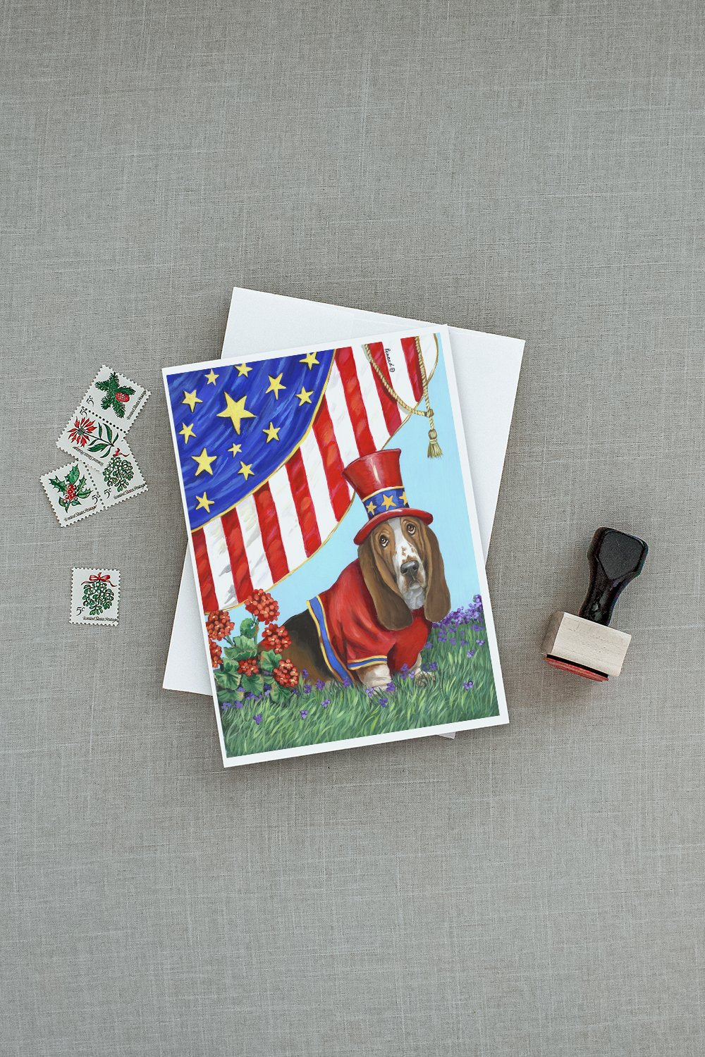 Basset Hound USA Greeting Cards and Envelopes Pack of 8 - the-store.com