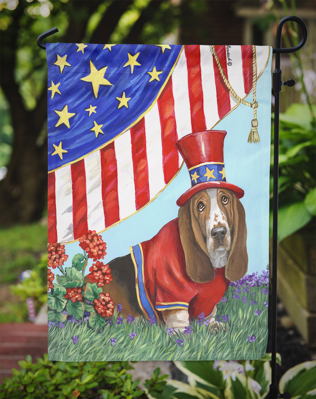 Basset Hound USA Flag Garden Size PPP3014GF  the-store.com.