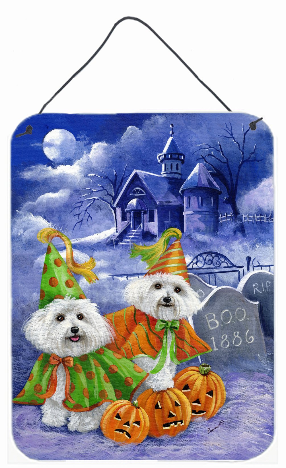 Buy this Bichon Frise Halloween Haunted House Wall or Door Hanging Prints PPP3022DS1216