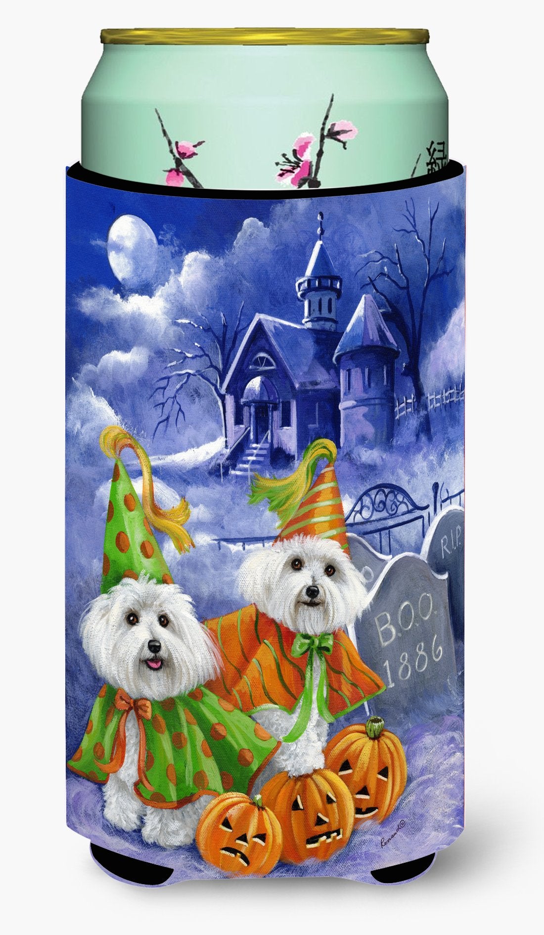 Bichon Frise Halloween Haunted House Tall Boy Hugger PPP3022TBC by Caroline's Treasures