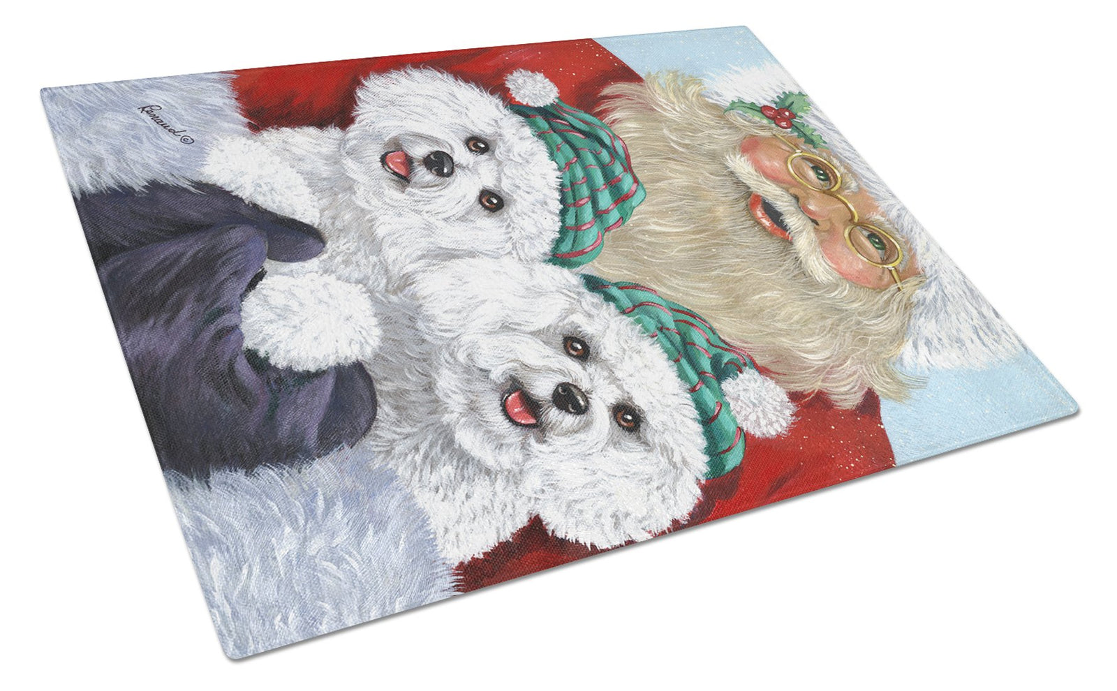 Bichon Frise Santa Christmas Glass Cutting Board Large PPP3024LCB by Caroline's Treasures