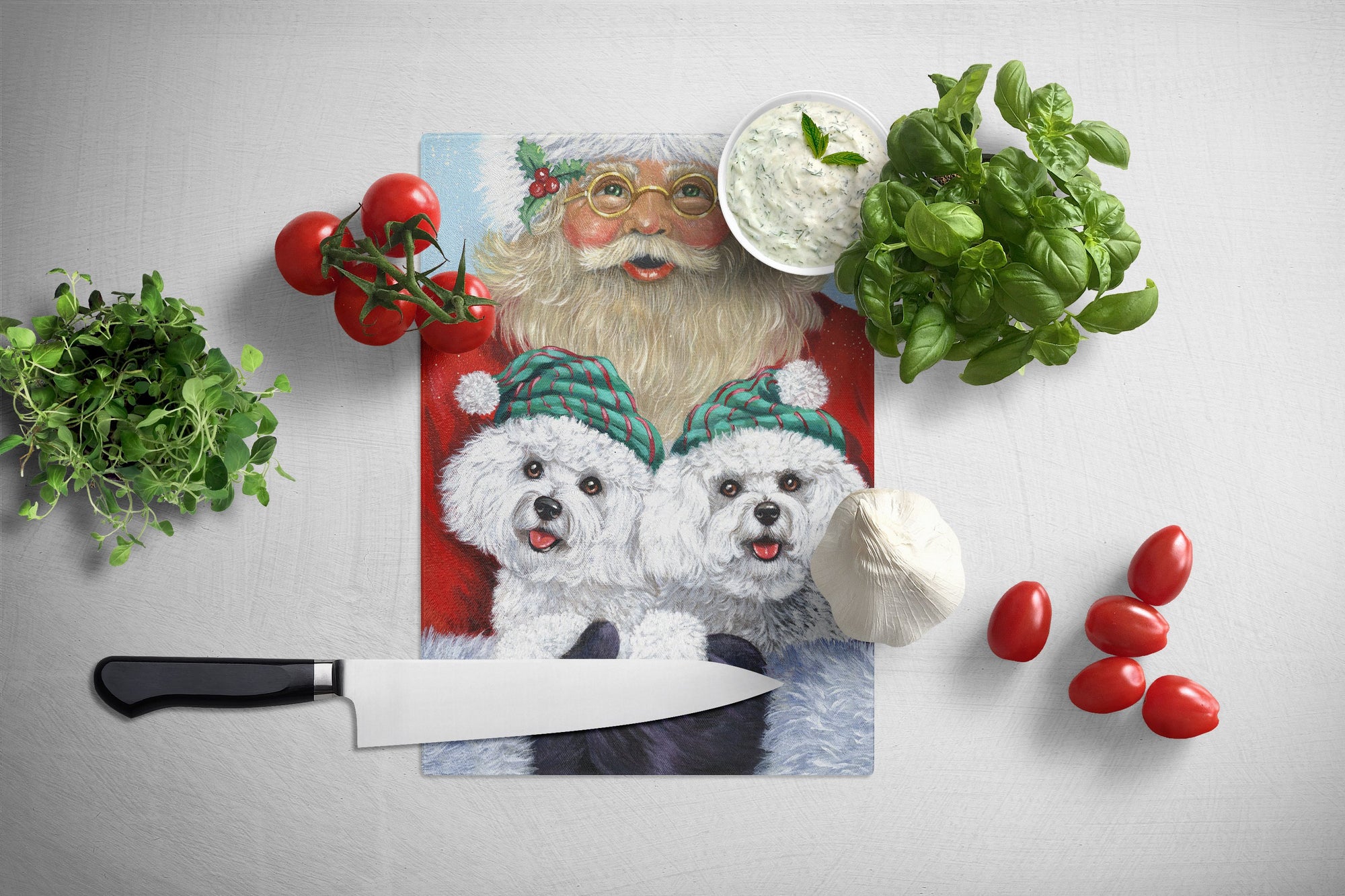 Bichon Frise Santa Christmas Glass Cutting Board Large PPP3024LCB by Caroline's Treasures