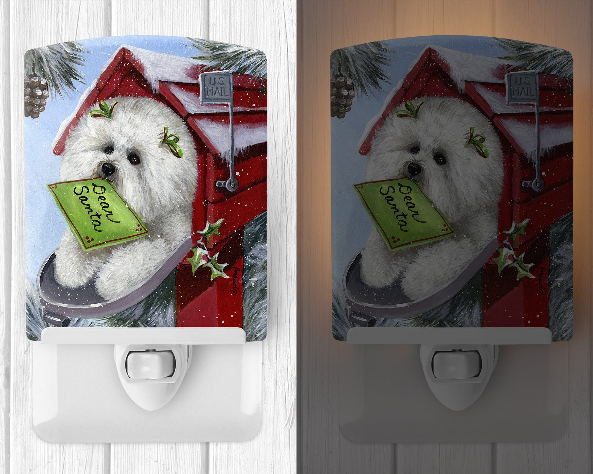 Bichon Frise Santa's List Christmas Ceramic Night Light PPP3025CNL - the-store.com