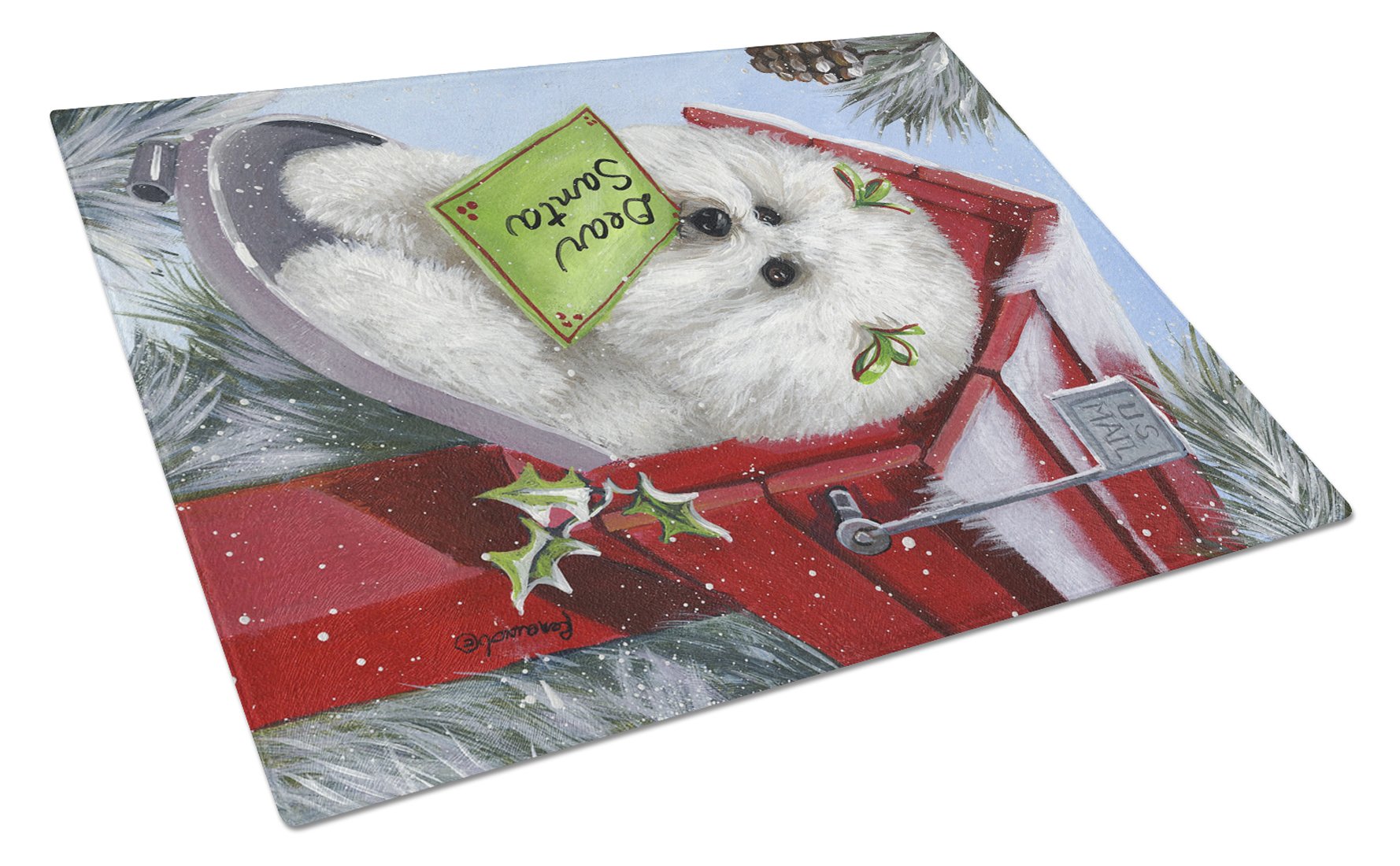 Bichon Frise Santa's List Christmas Glass Cutting Board Large PPP3025LCB by Caroline's Treasures