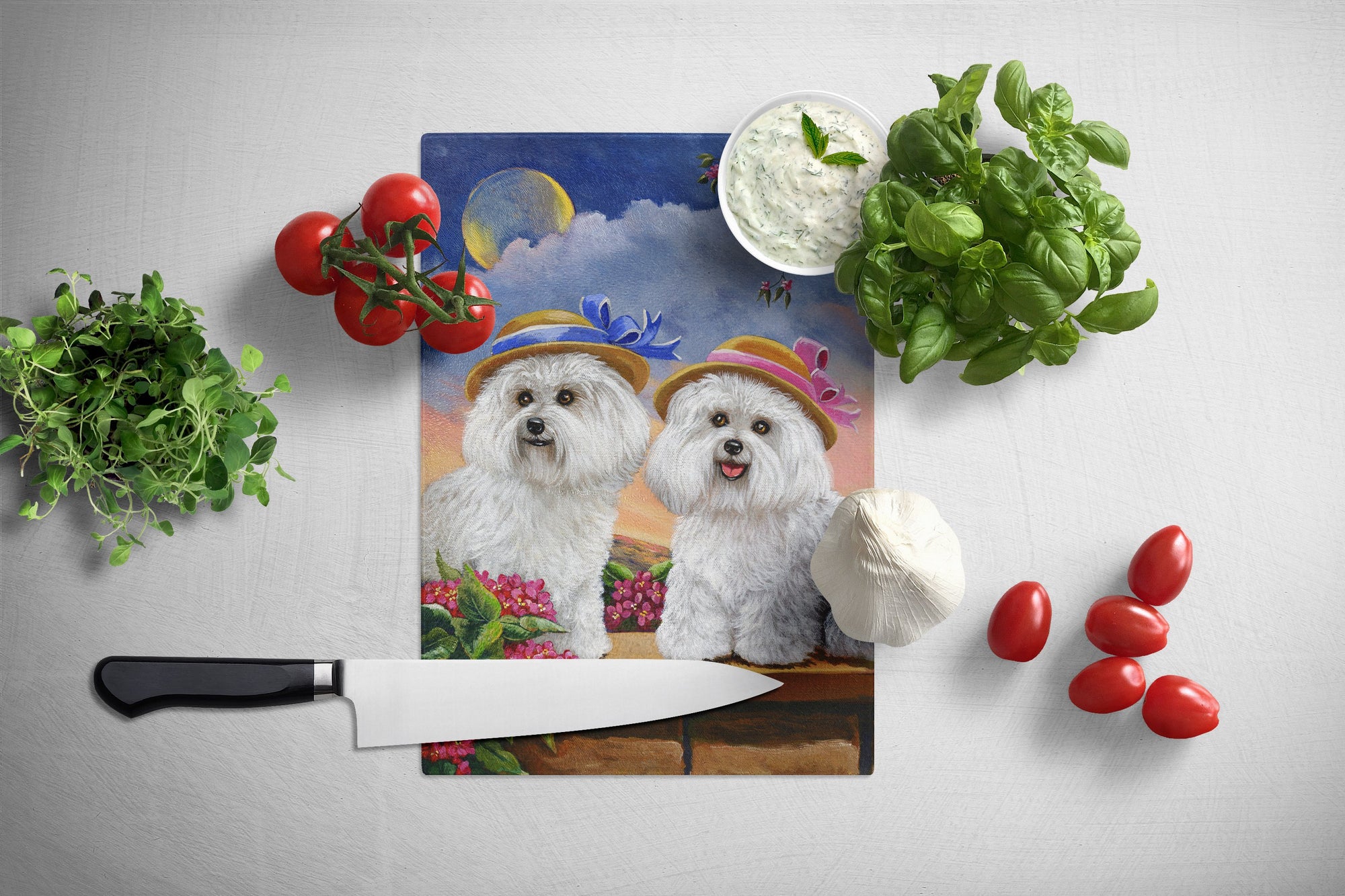 Bichon Frise Soulmates Glass Cutting Board Large PPP3026LCB by Caroline's Treasures