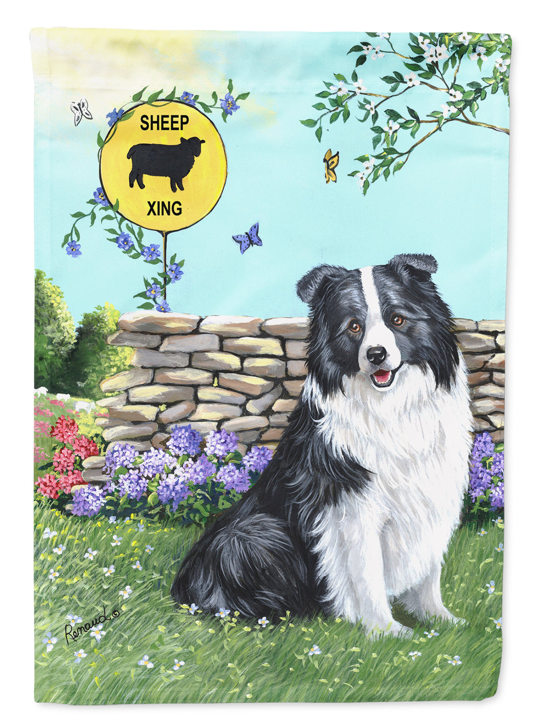 Border Collie Crossing Flag Garden Size PPP3030GF  the-store.com.