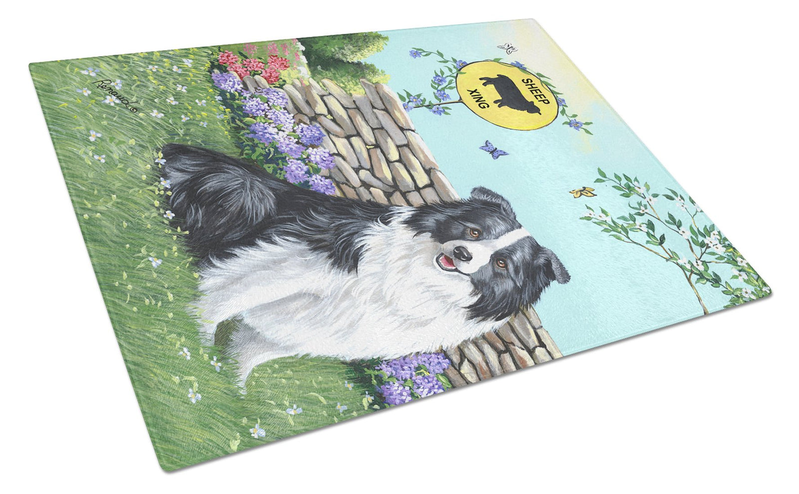 Border Collie Crossing Glass Cutting Board Large PPP3030LCB by Caroline's Treasures