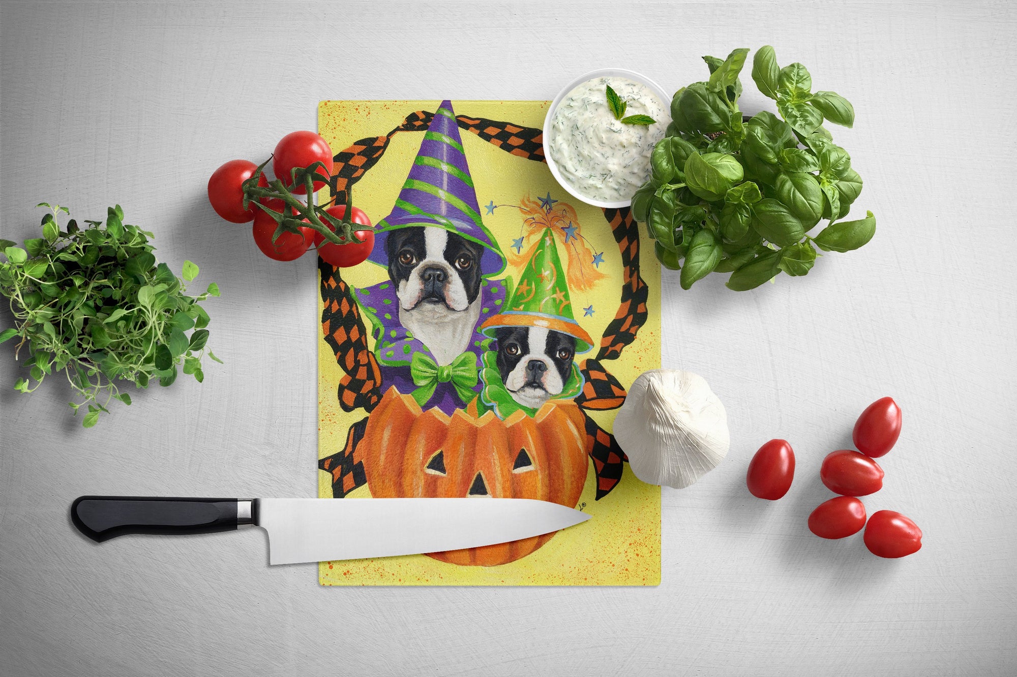 Boston Terrier Halloweenies Glass Cutting Board Large PPP3033LCB by Caroline's Treasures