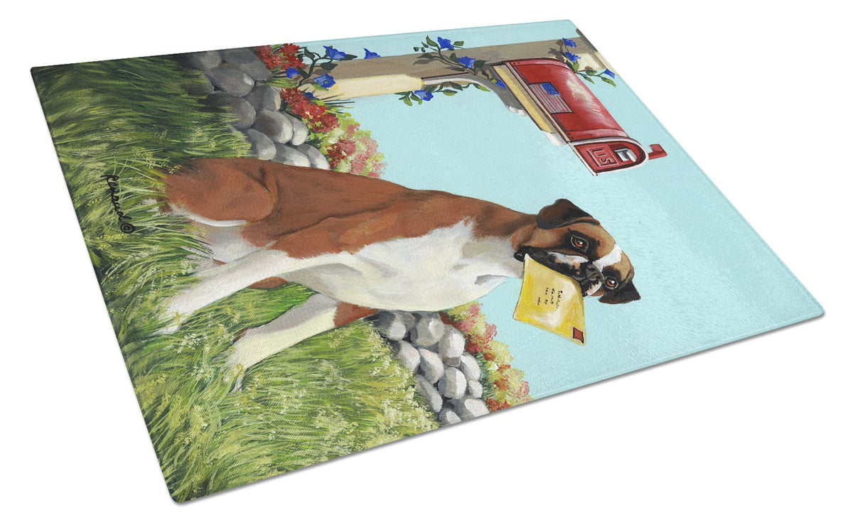 Boxer Got Mail Glass Cutting Board Large PPP3039LCB by Caroline&#39;s Treasures