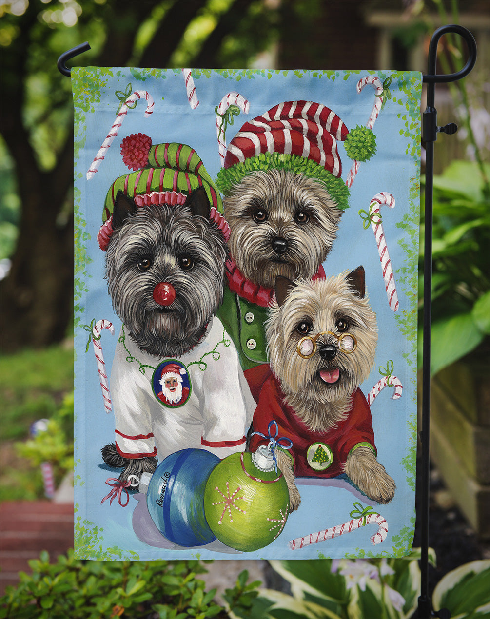 Cairn Terrier Christmas Elves Flag Garden Size PPP3050GF  the-store.com.