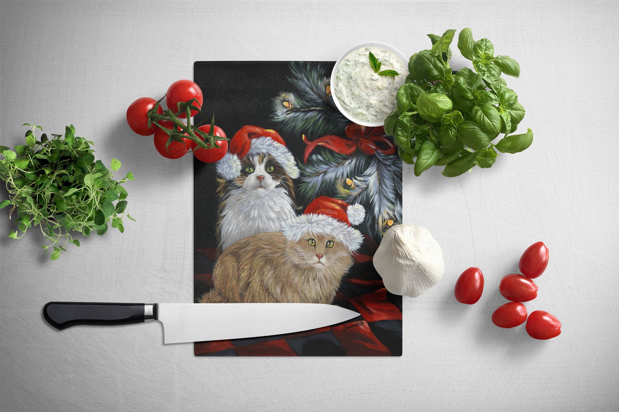 Cat Kitty Glitter Christmas Glass Cutting Board Large PPP3062LCB by Caroline's Treasures