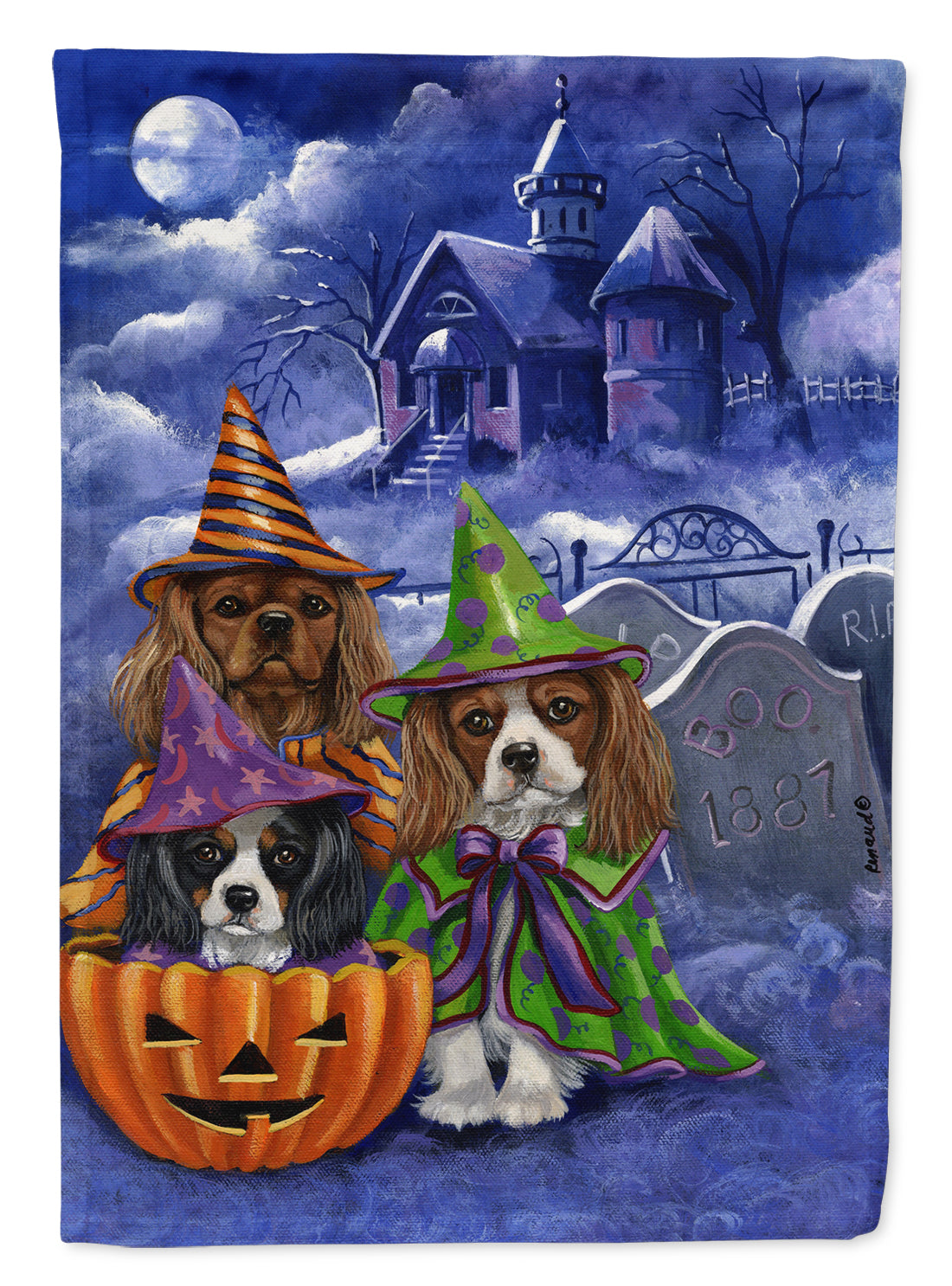 Cavalier Spaniel Halloween House Flag Canvas House Size PPP3064CHF  the-store.com.