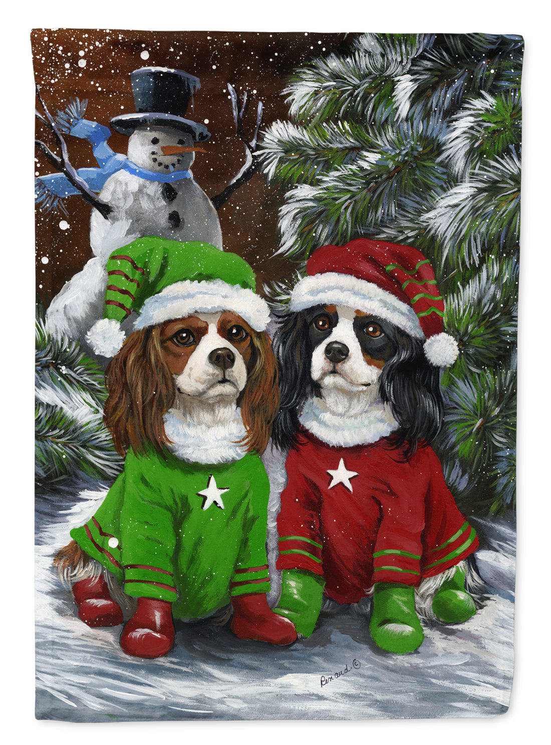 Cavalier Spaniel Snowman Christmas Flag Canvas House Size PPP3067CHF  the-store.com.