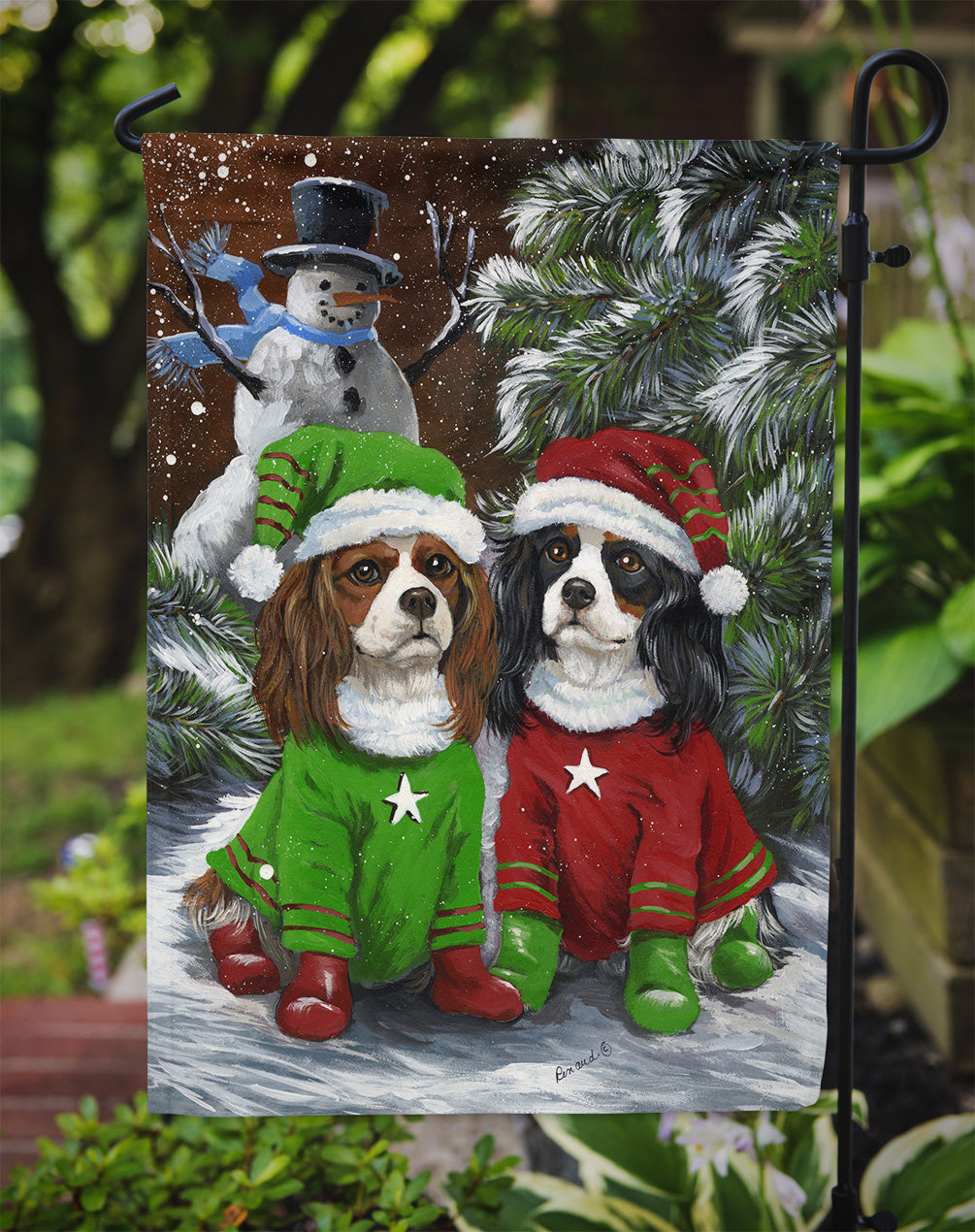 Cavalier Spaniel Snowman Christmas Flag Garden Size PPP3067GF  the-store.com.