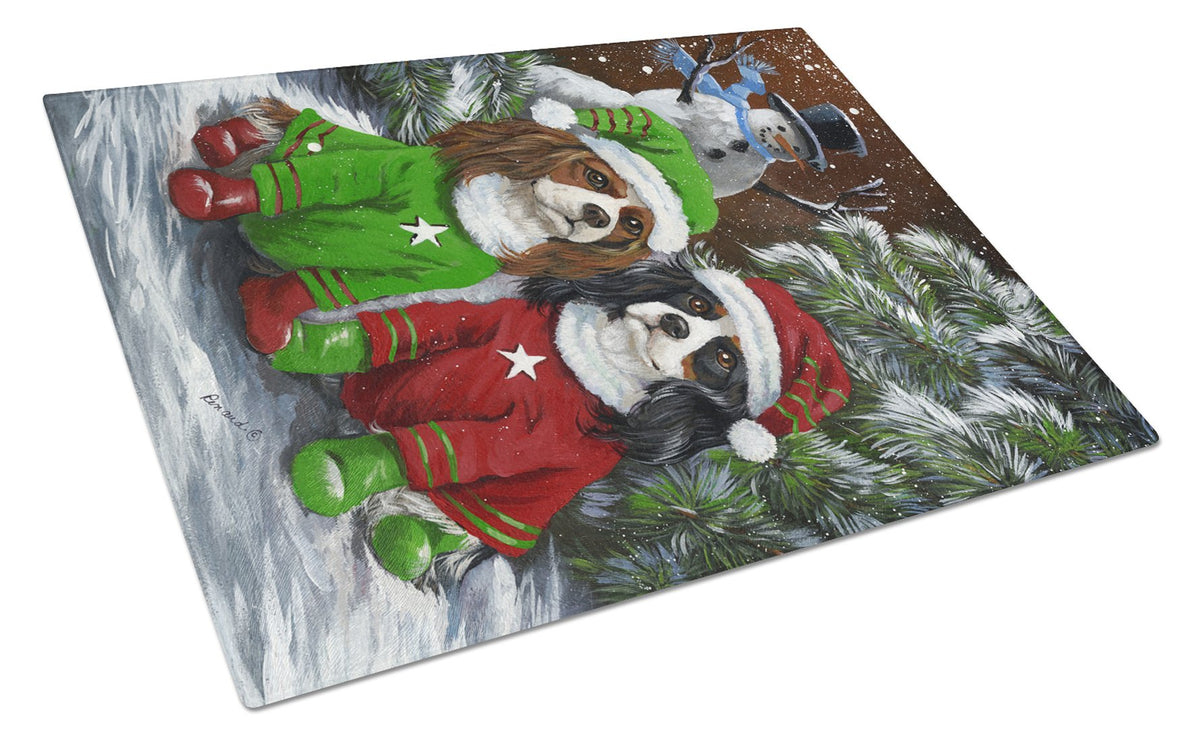 Cavalier Spaniel Snowman Christmas Glass Cutting Board Large PPP3067LCB by Caroline&#39;s Treasures