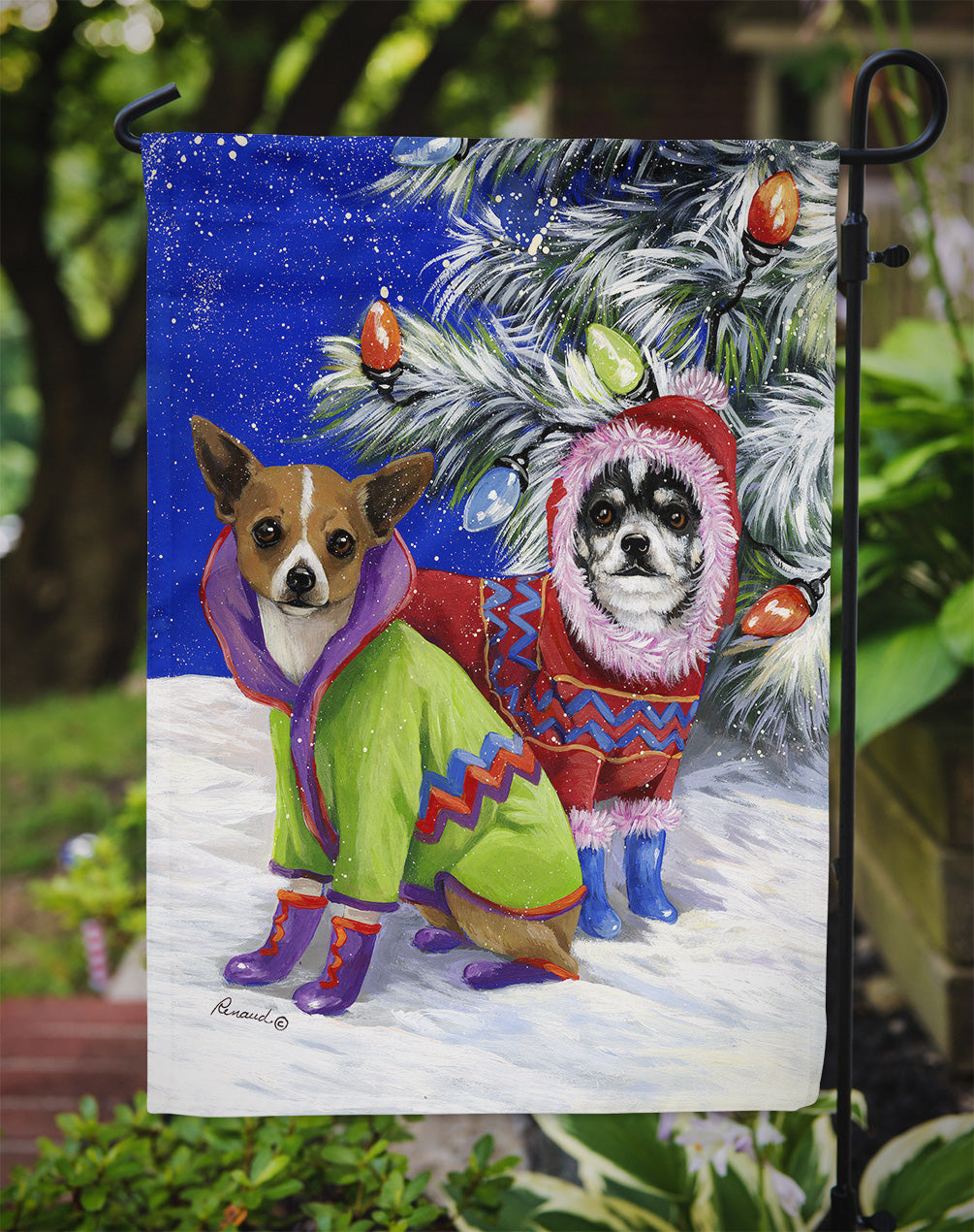 Chihuahua Christmas Snowflakes Flag Garden Size PPP3071GF  the-store.com.