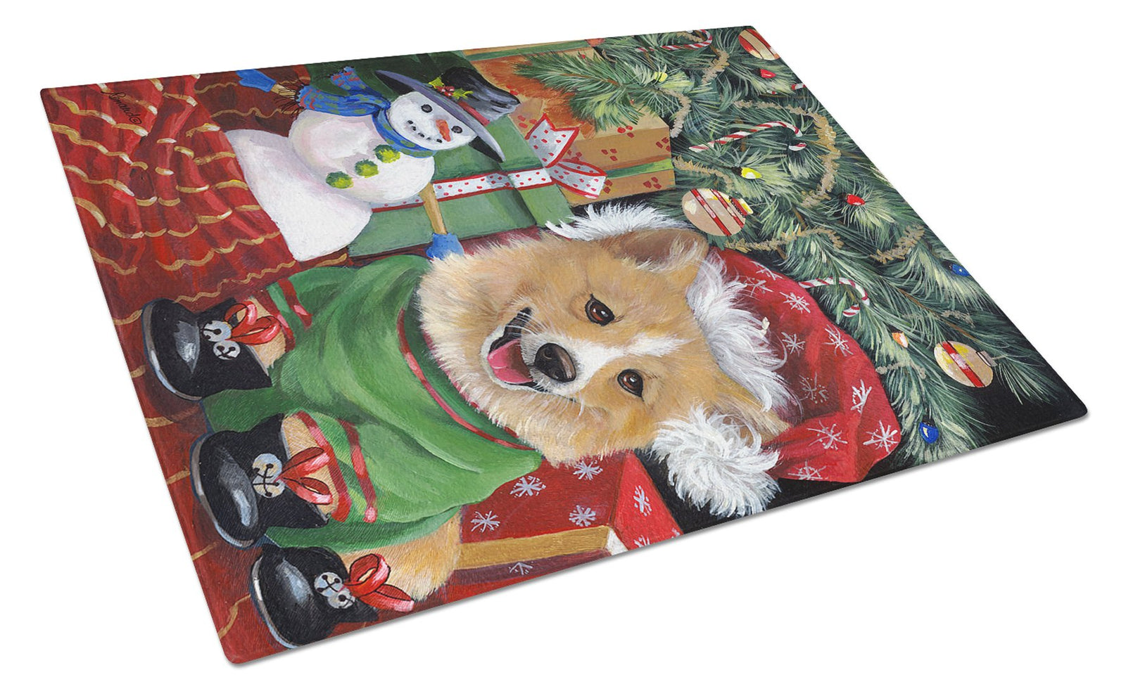 Corgi Under my Christmas Tree Glass Cutting Board Large PPP3078LCB by Caroline's Treasures