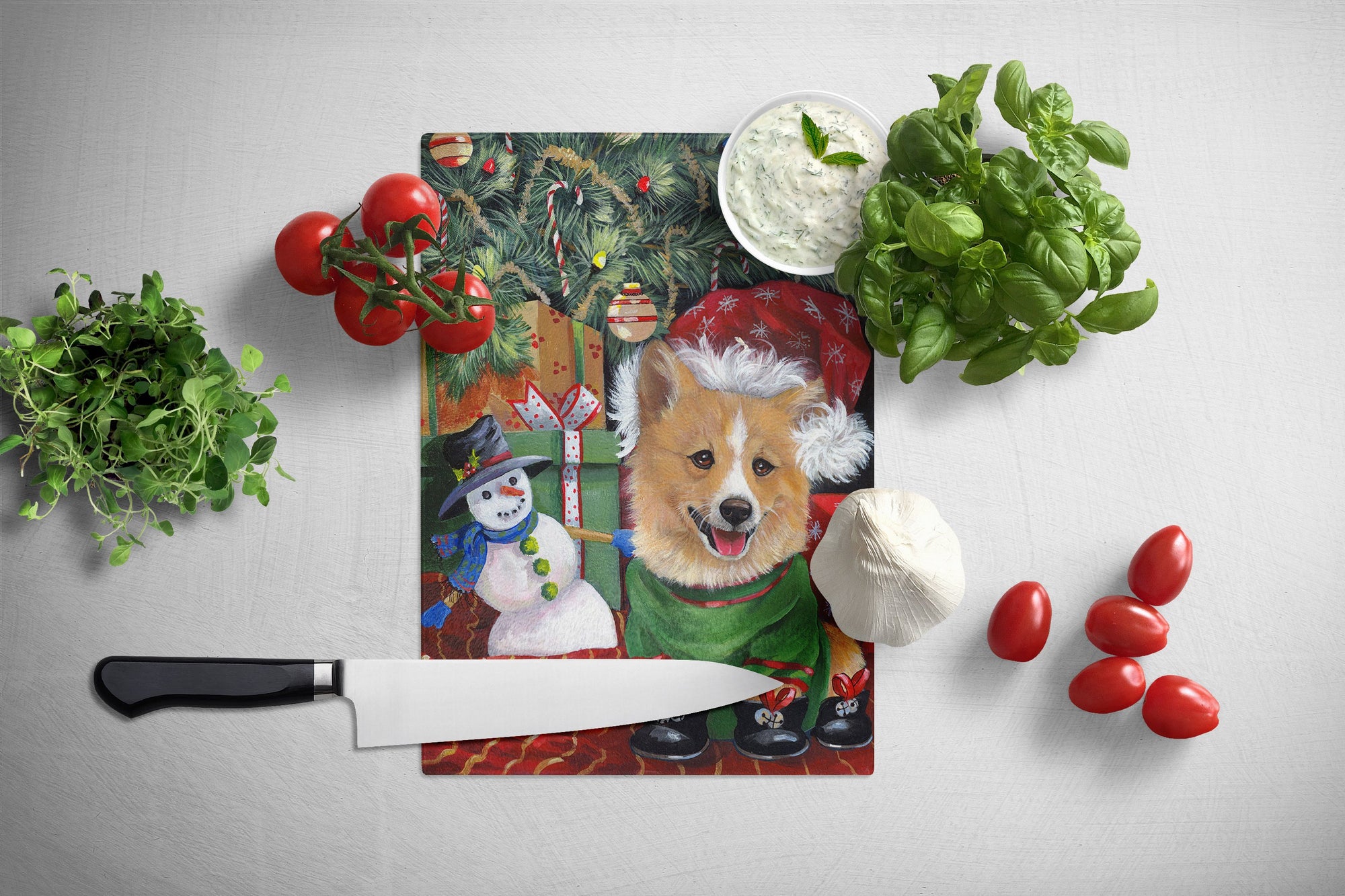 Corgi Under my Christmas Tree Glass Cutting Board Large PPP3078LCB by Caroline's Treasures