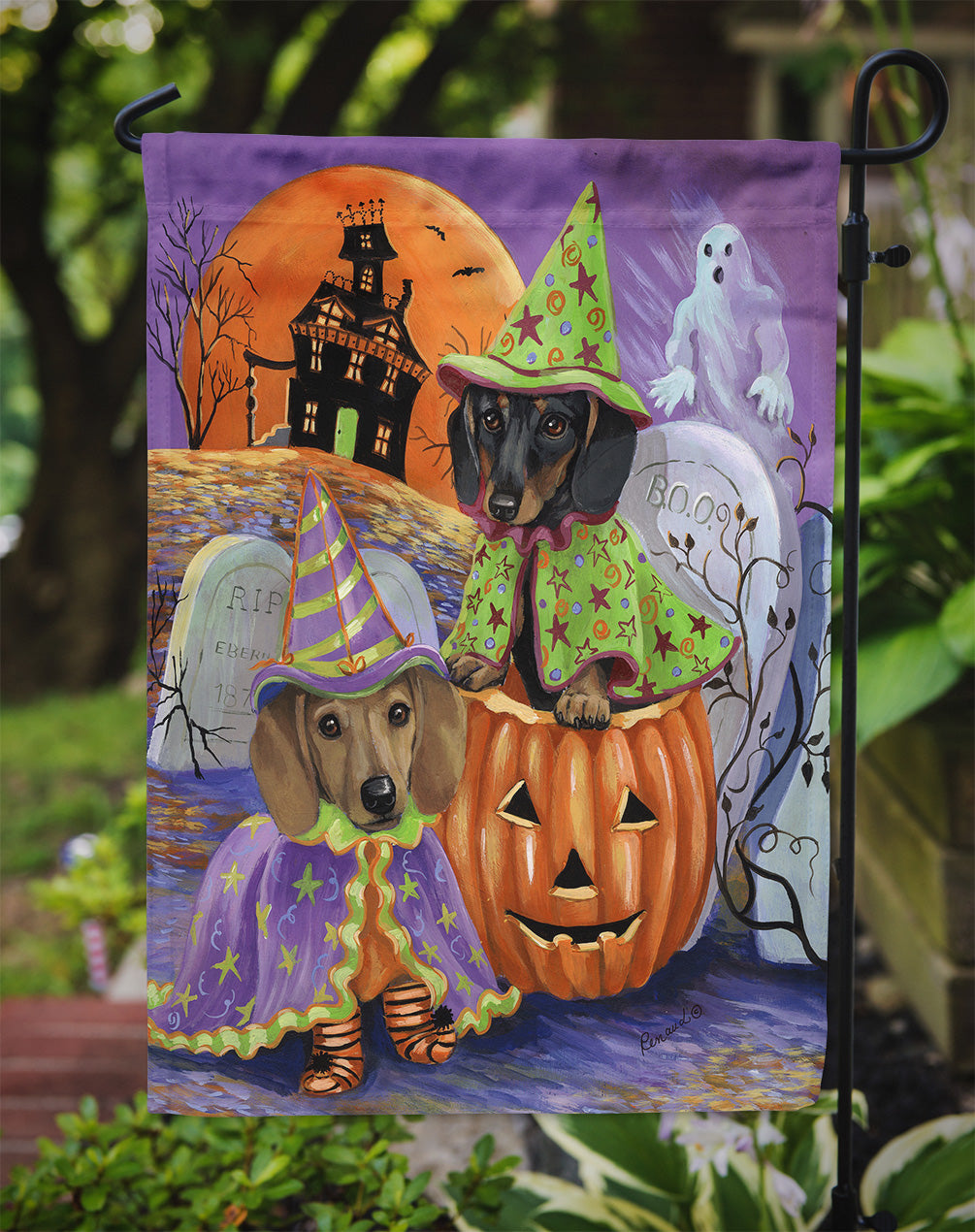 Dachshund Halloween Haunted House Flag Garden Size PPP3082GF  the-store.com.