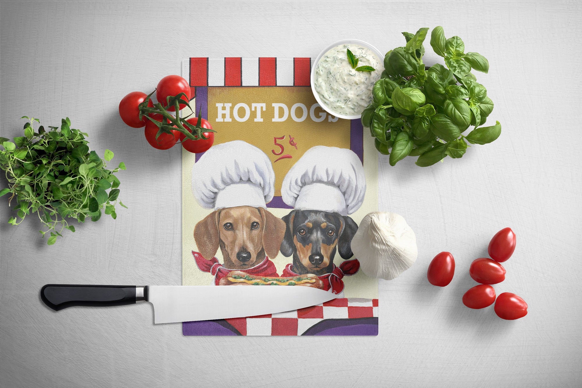 Dachshund Hot Dog Stand Glass Cutting Board Large PPP3083LCB by Caroline's Treasures