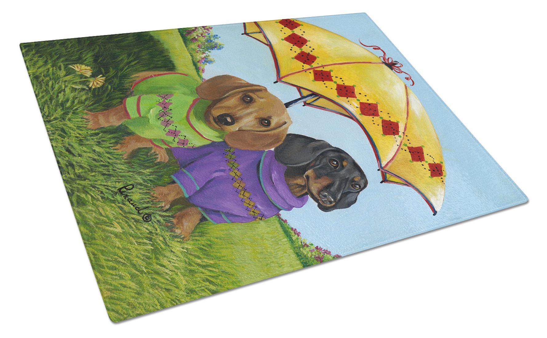 Dachshund Hot Doggies Glass Cutting Board Large PPP3084LCB by Caroline's Treasures