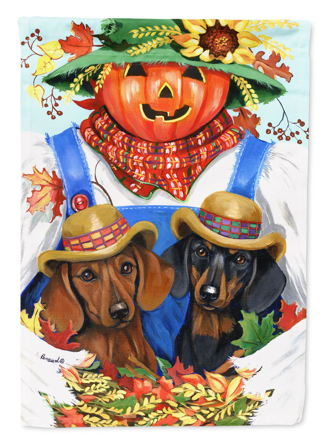 Dachshund Fall Scarecrow Flag Canvas House Size PPP3086CHF  the-store.com.