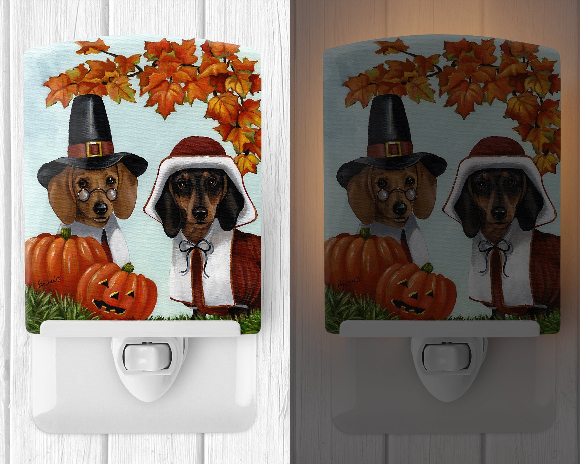 Dachshund Thanksgiving Pilgrims Ceramic Night Light PPP3087CNL - the-store.com