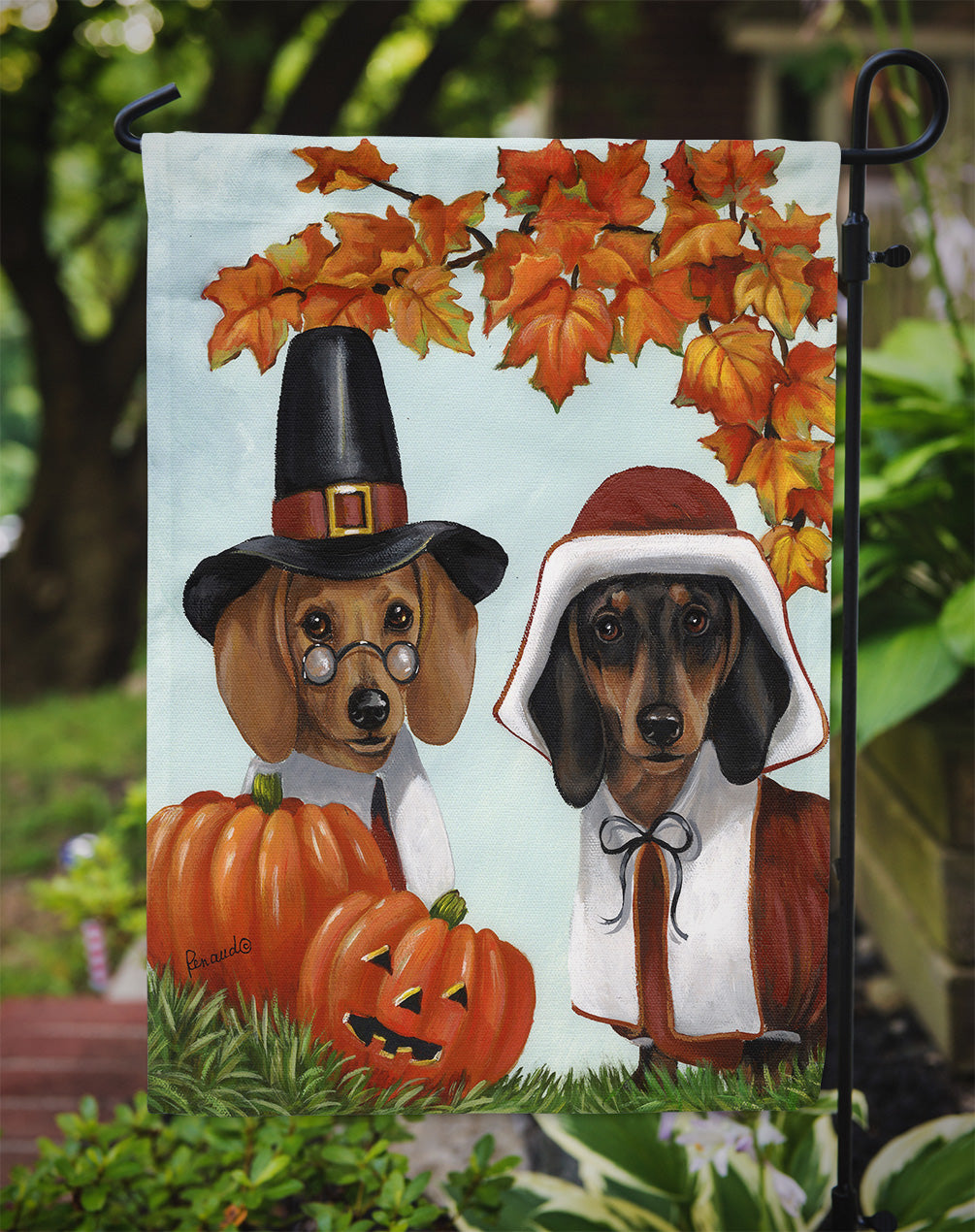 Dachshund Thanksgiving Pilgrims Flag Garden Size PPP3087GF  the-store.com.