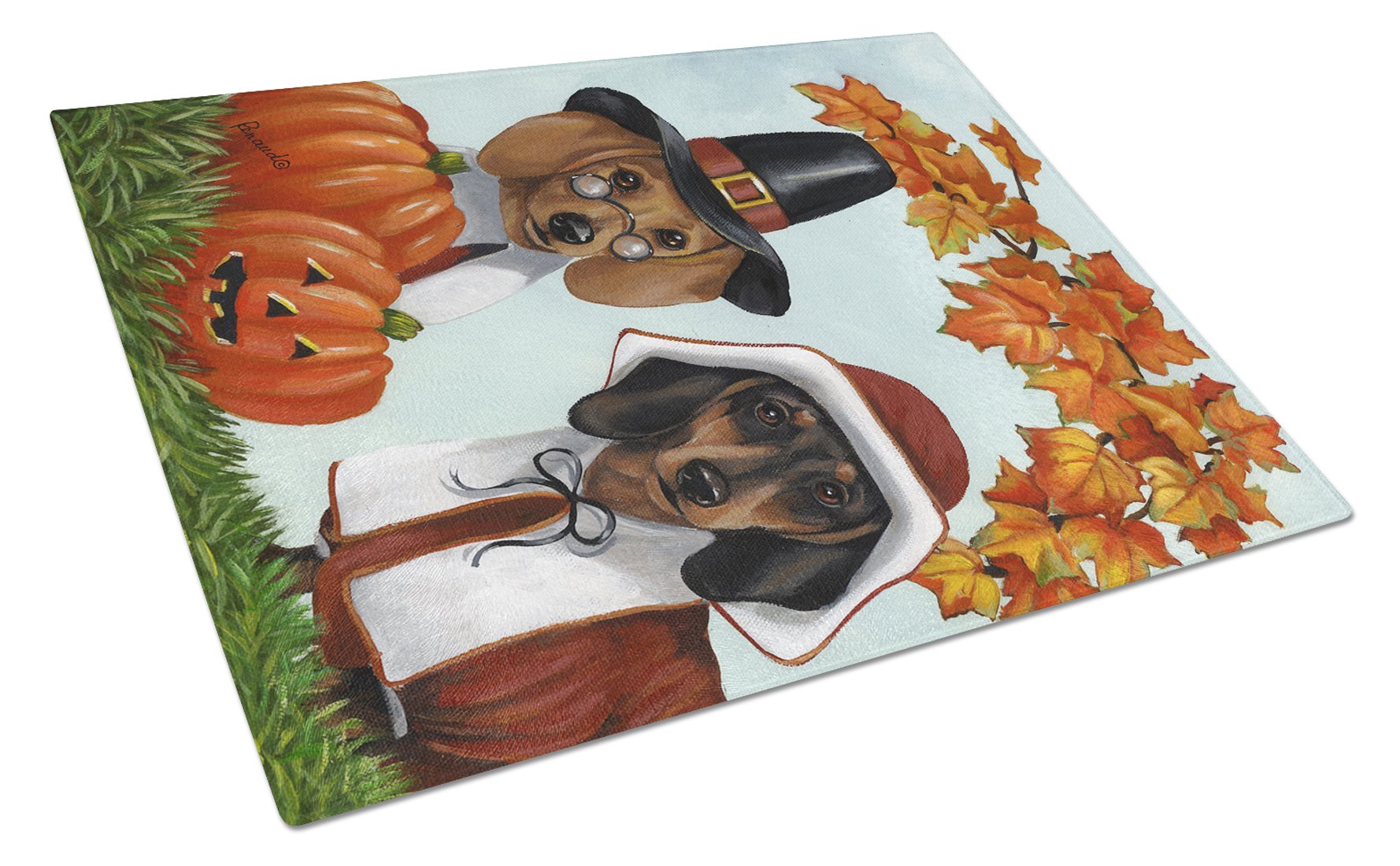 Dachshund Thanksgiving Pilgrims Glass Cutting Board Large PPP3087LCB by Caroline's Treasures