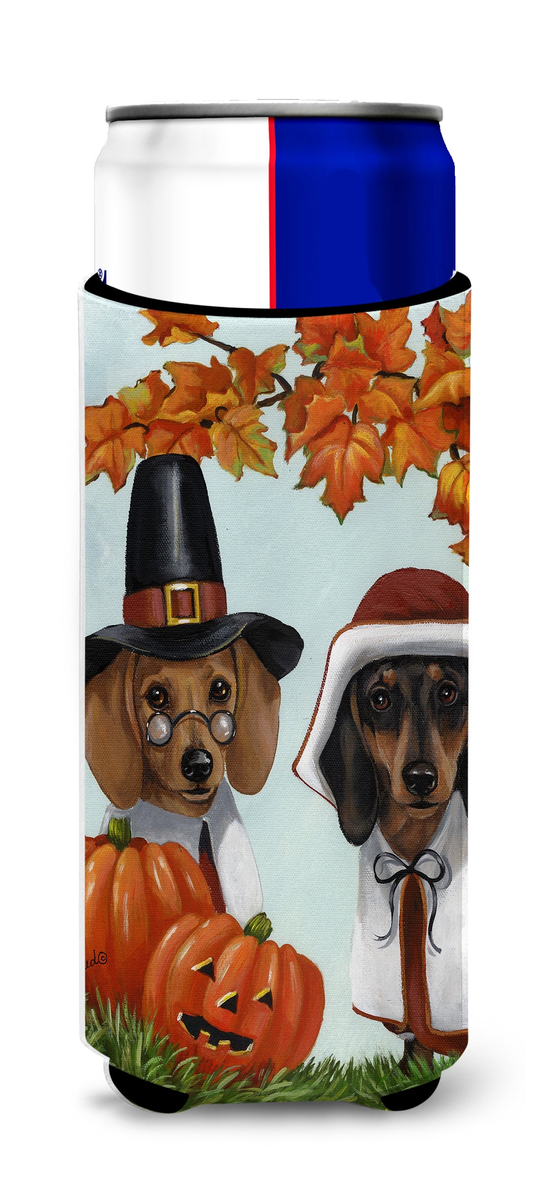 Dachshund Thanksgiving Pilgrims Ultra Hugger for slim cans PPP3087MUK  the-store.com.