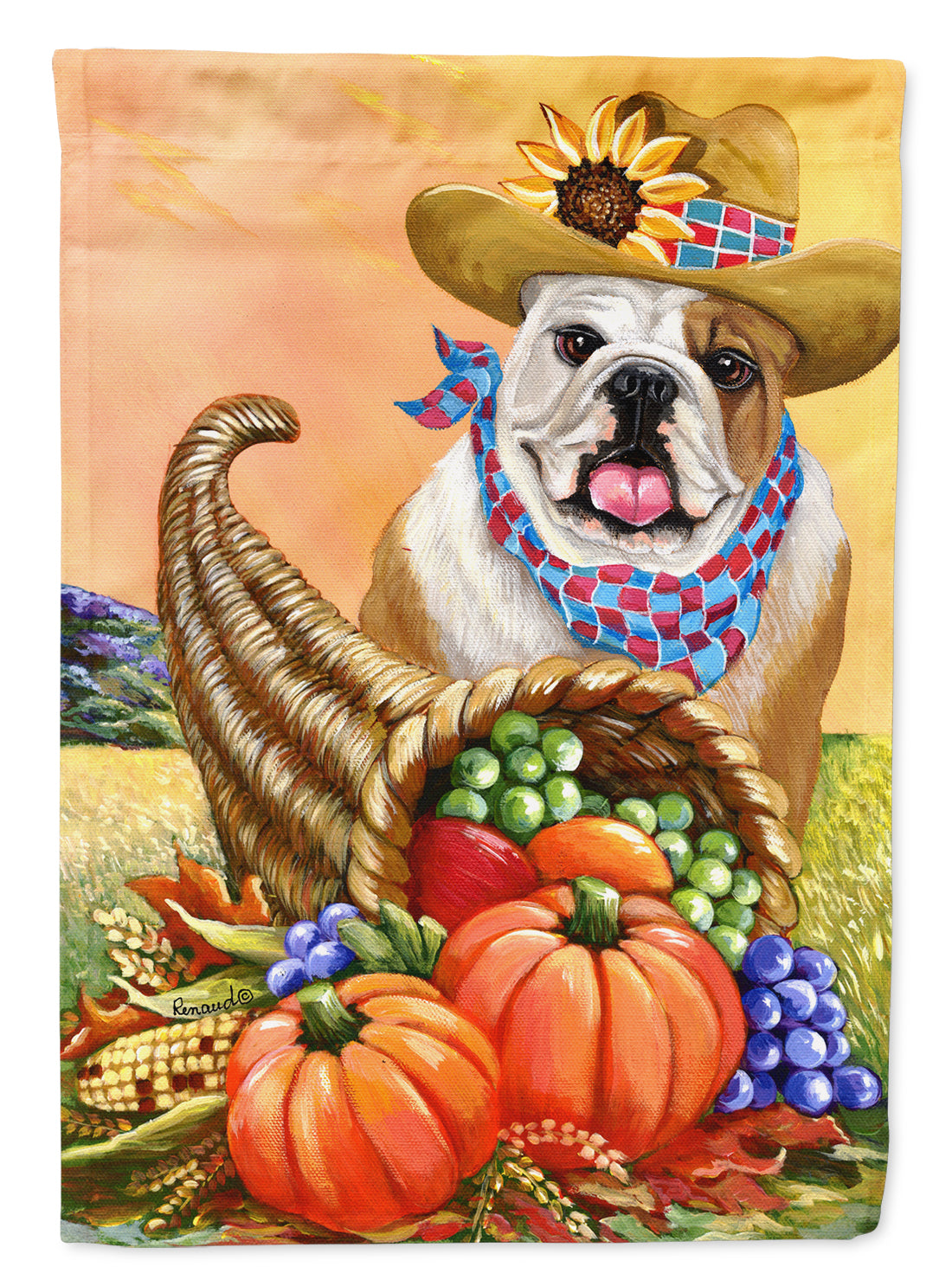 English Bulldog Autumn Flag Canvas House Size PPP3090CHF  the-store.com.