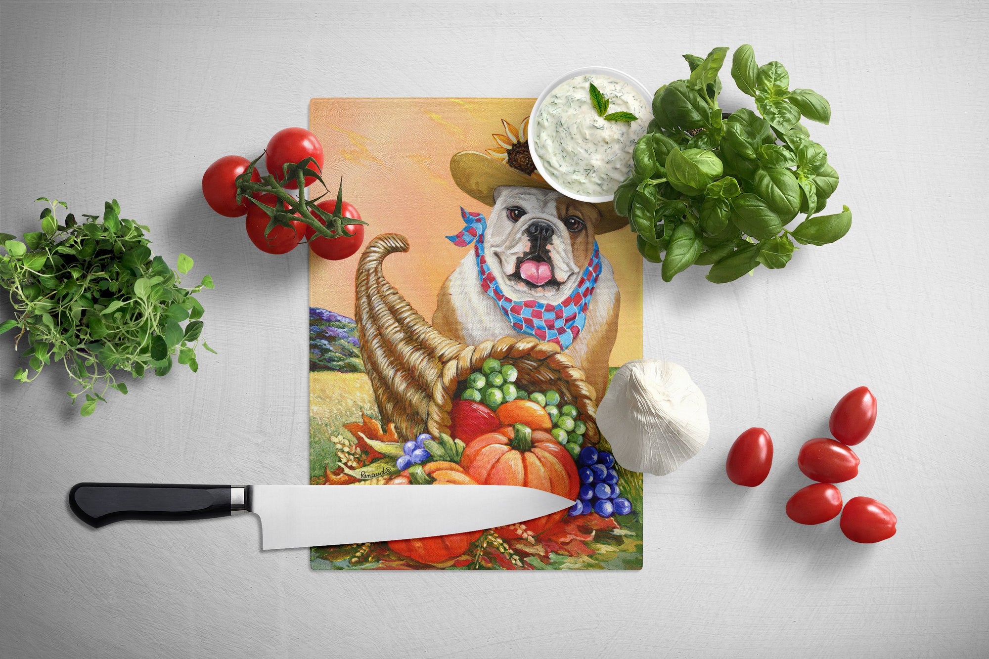 English Bulldog Autumn Glass Cutting Board Large PPP3090LCB by Caroline's Treasures