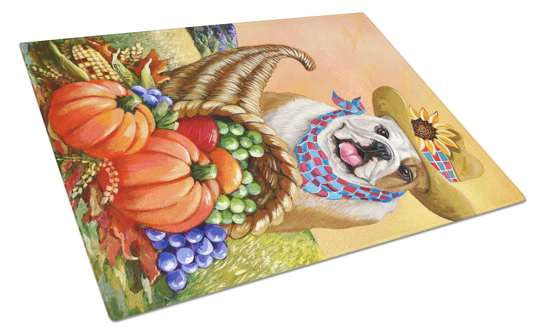 English Bulldog Autumn Glass Cutting Board Large PPP3090LCB by Caroline's Treasures