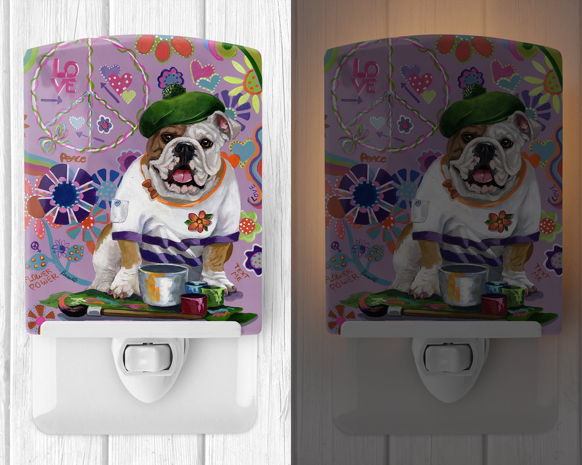 English Bulldog Flower Power Ceramic Night Light PPP3091CNL - the-store.com