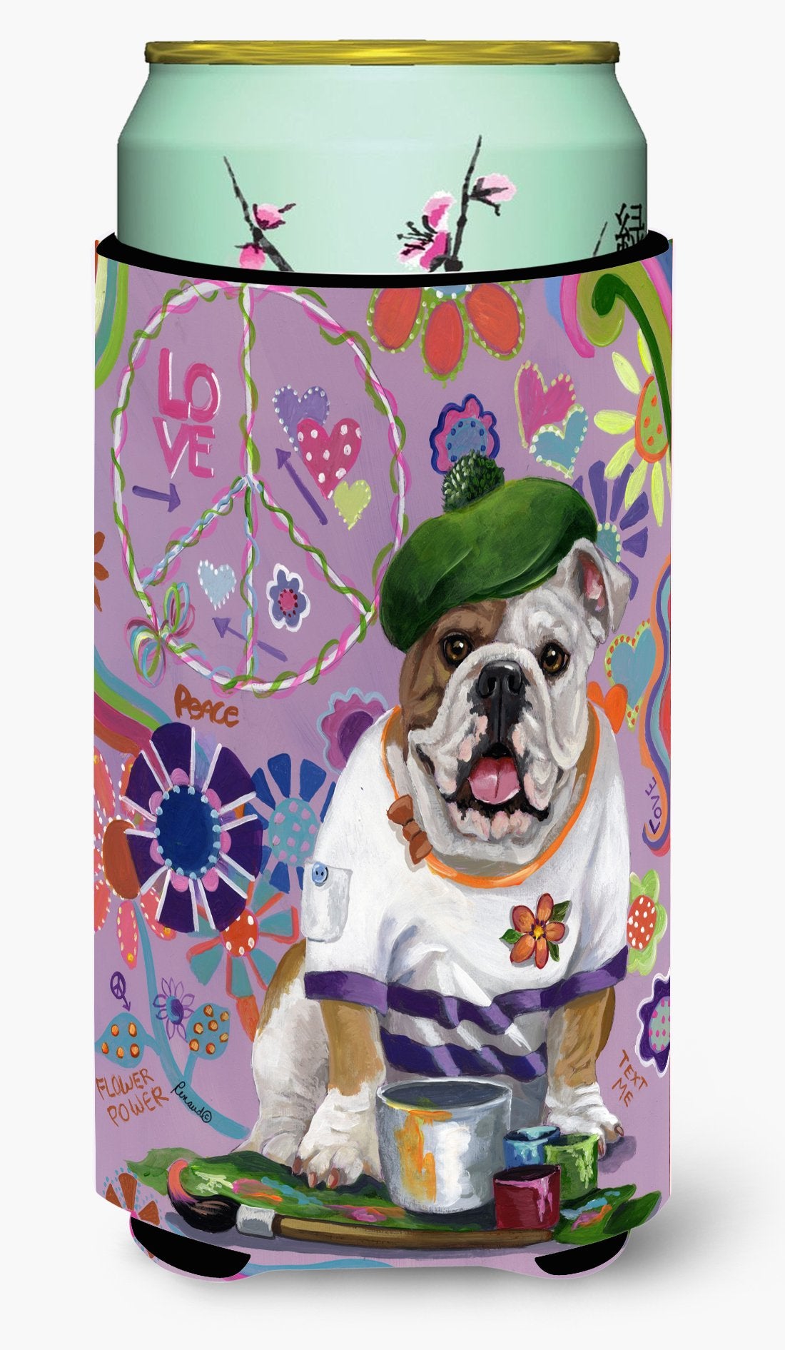 English Bulldog Flower Power Tall Boy Hugger PPP3091TBC by Caroline's Treasures