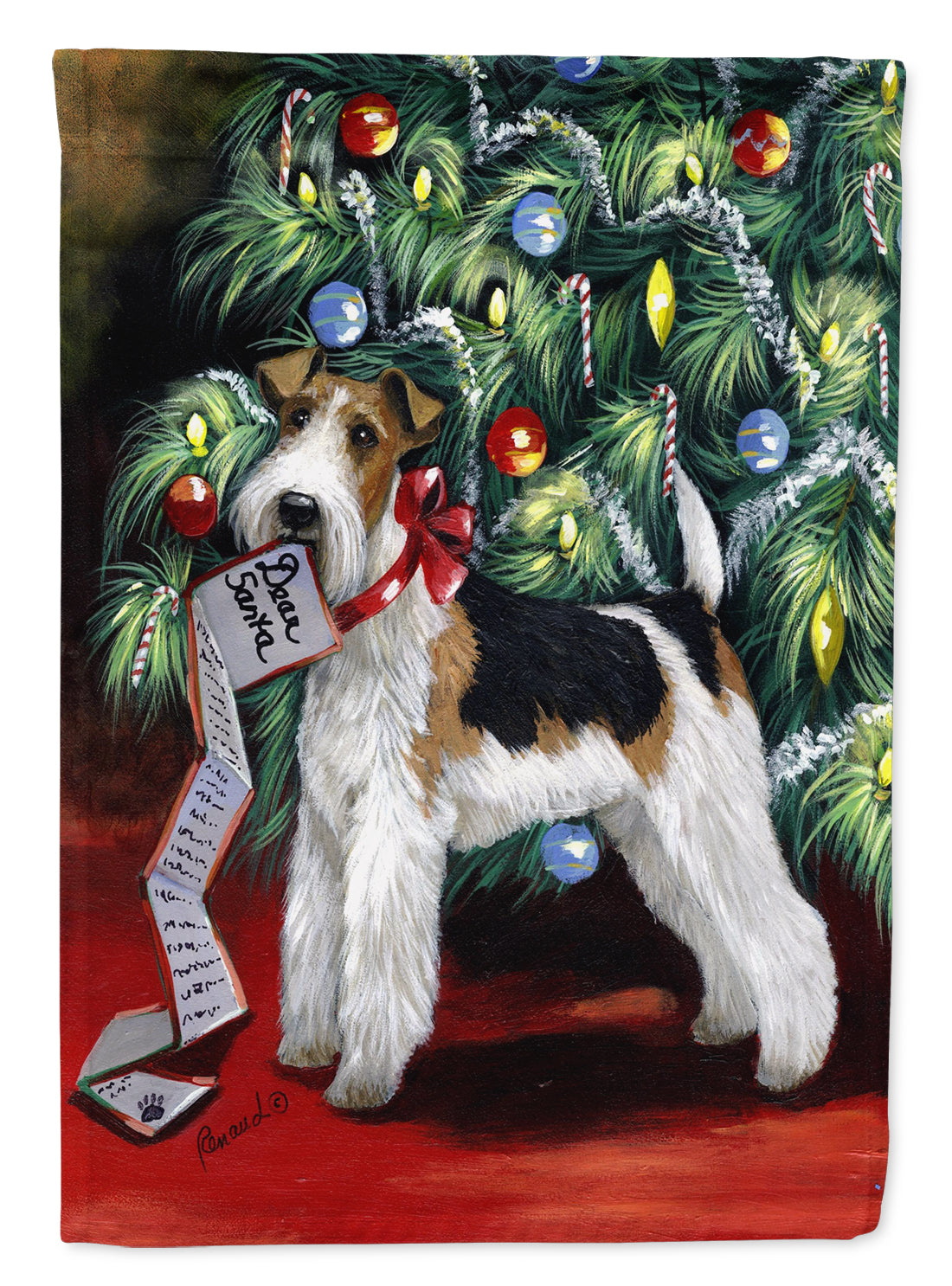 Fox Terrier Christmas Dear Santa Flag Canvas House Size PPP3092CHF  the-store.com.