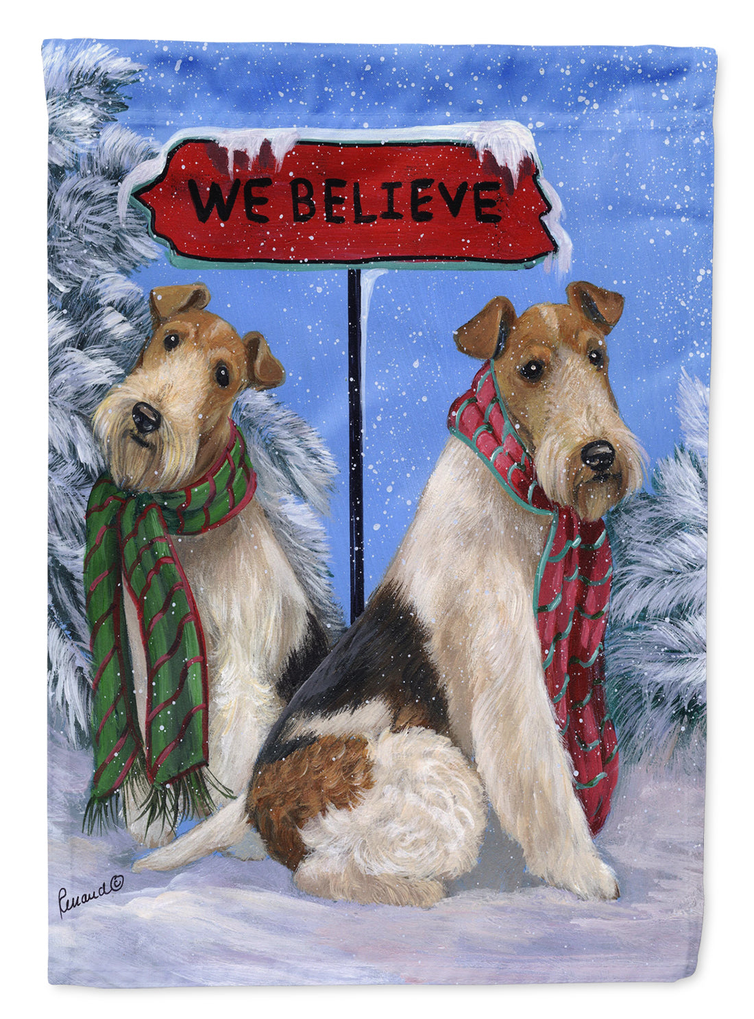 Fox Terrier Christmas We Believe Flag Garden Size PPP3094GF  the-store.com.